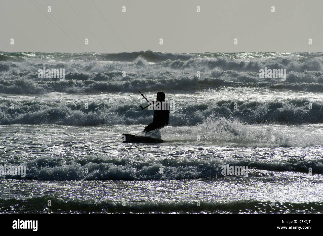 Kite-surfing at Muriwai Beach, North Island, New Zealand Stock Photo