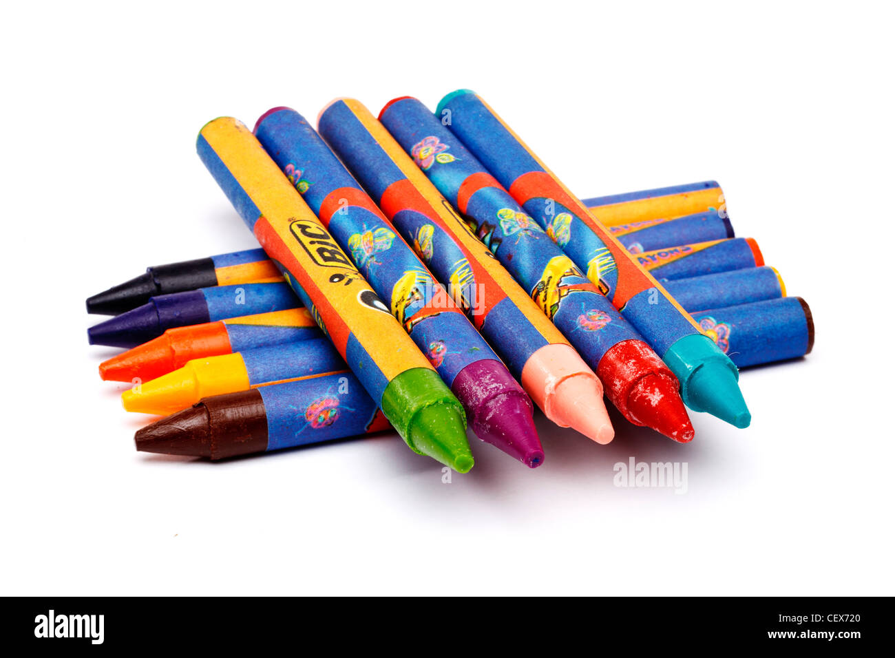 Stack of wax crayons Stock Photo