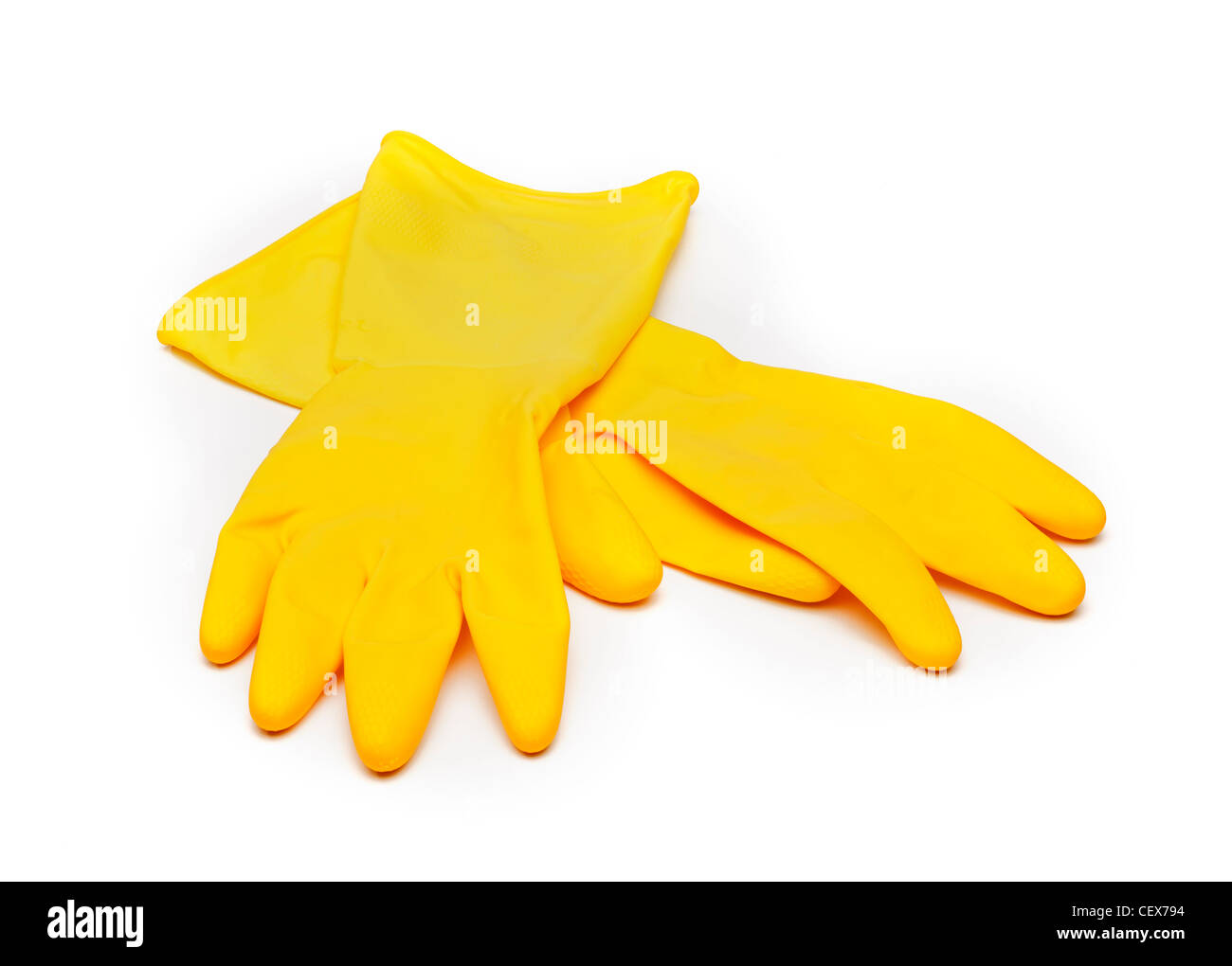 Rubber marigold gloves Stock Photo