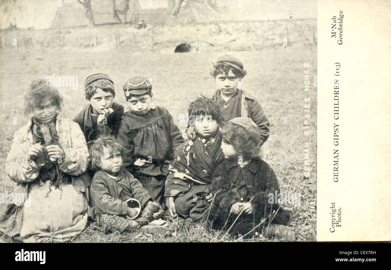 Postcard of German gipsy children Stock Photo