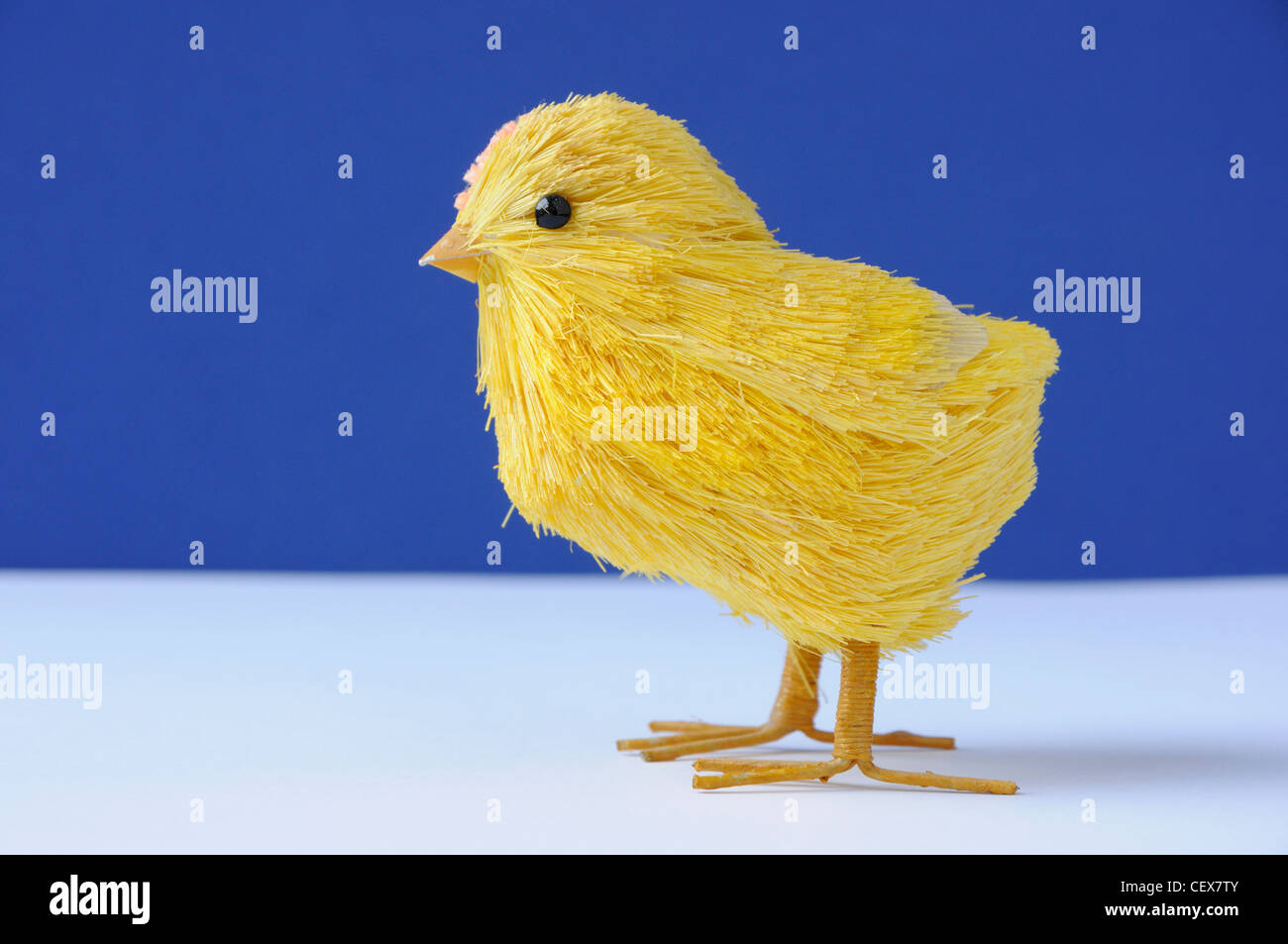 Yellow easter chick against a blue background Stock Photo