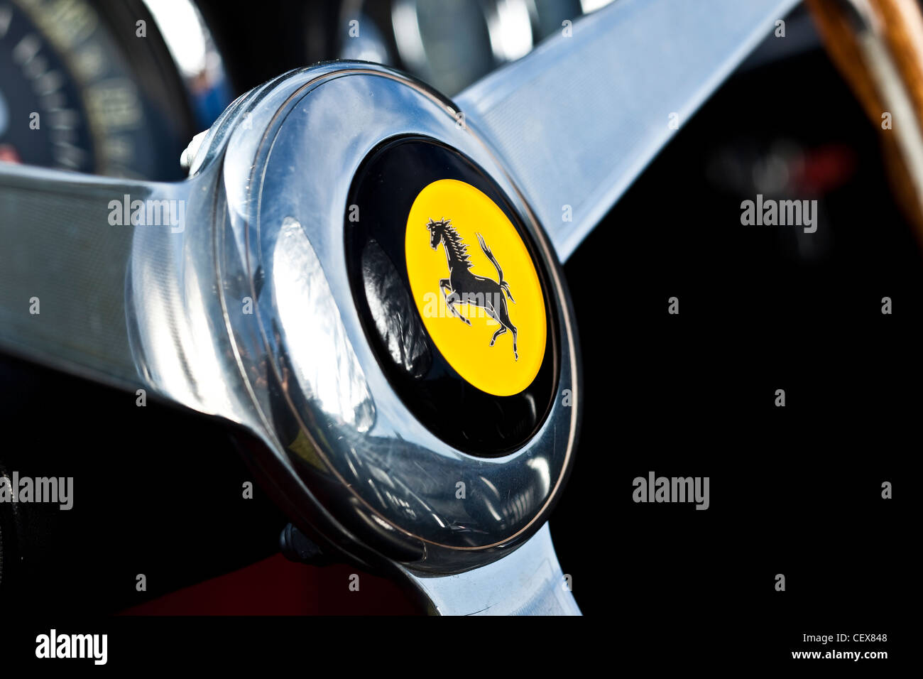 Steering wheel detail of Ferrari California sports car Stock Photo