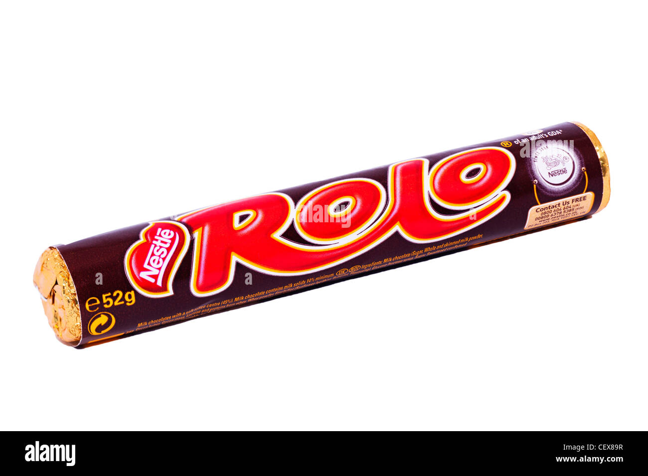 A packet of Nestle Rolo Rolos sweets on a white background Stock