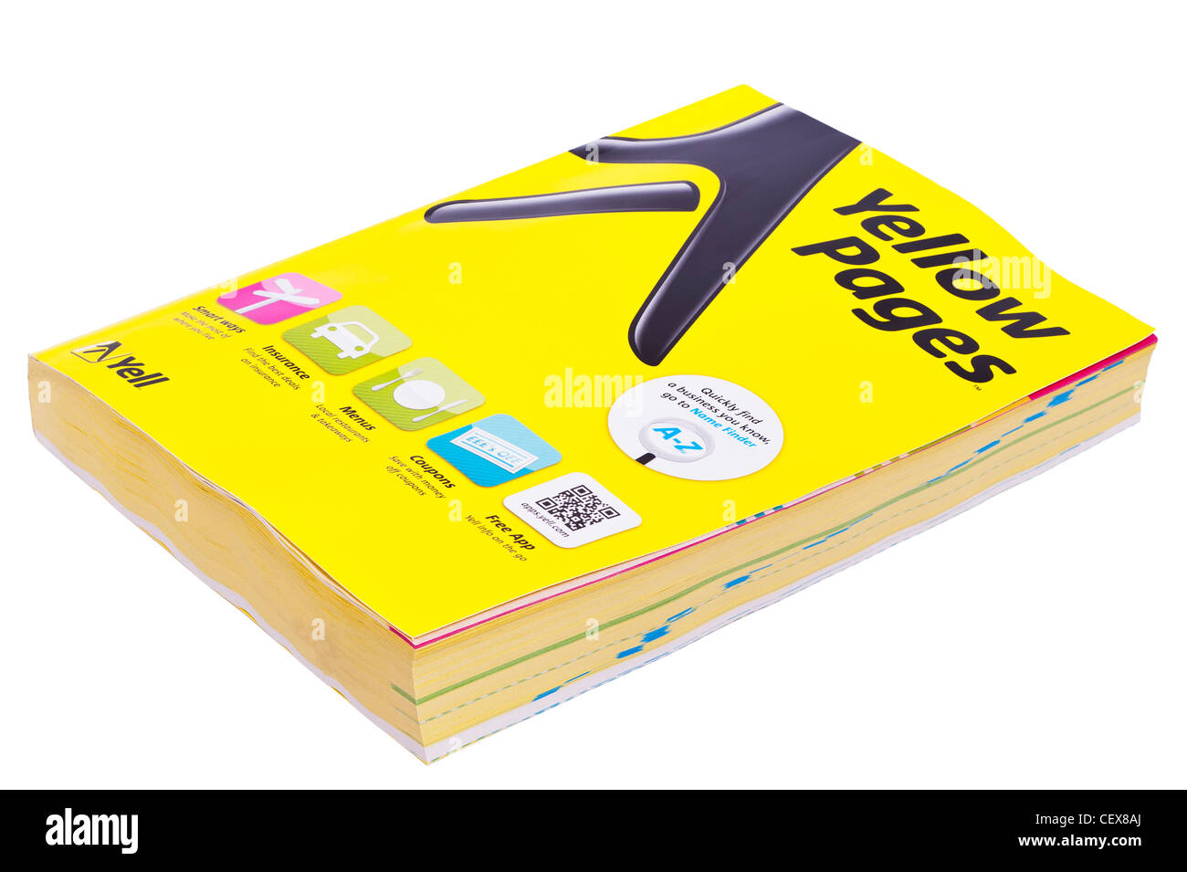 A Yell Yellow Pages directory on a white background Stock Photo