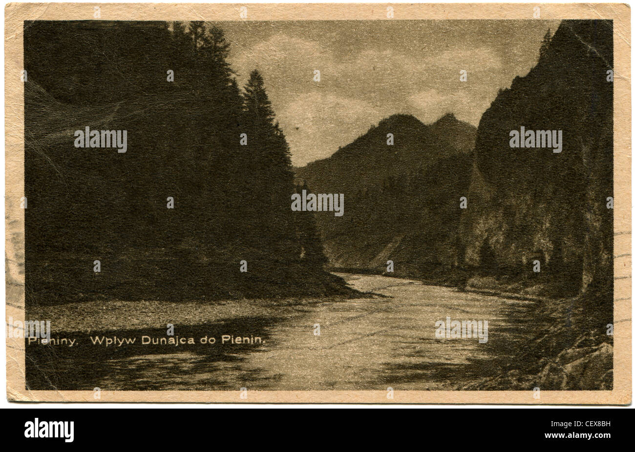 POLAND - CIRCA 1950: Antique postcard printed in Polland shows Pieniny, Dunajec Influence of the Pieniny, circa 1950 Stock Photo