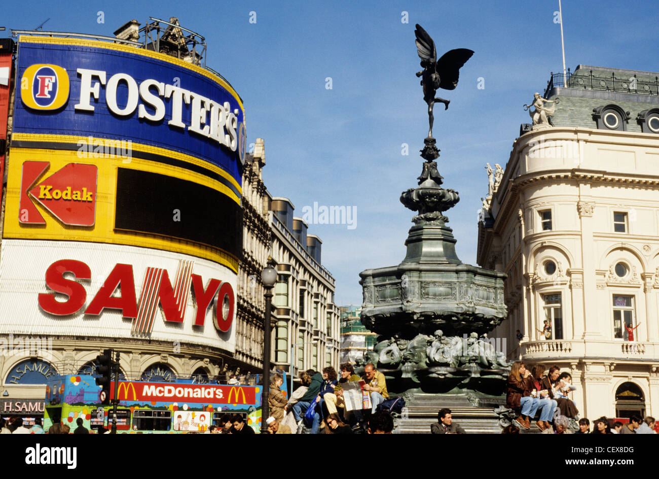 Piccadilly Circus, Eros statue, London England UK English tourism tourists visitors Stock Photo