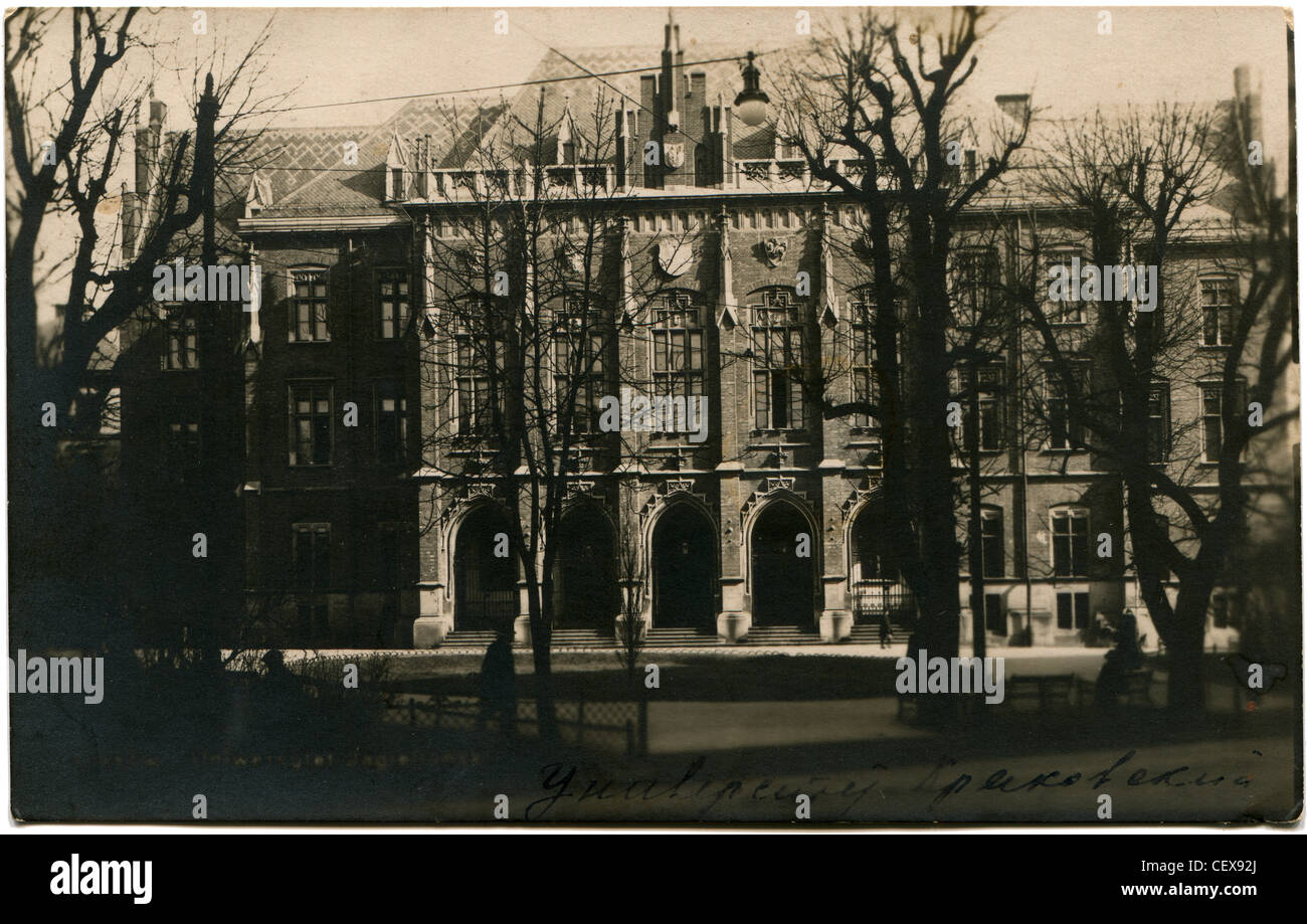 POLAND - CIRCA 1929: Antique postcard printed in Polland shows Krakow University, Poland, publishers Polonia, 1929 Stock Photo
