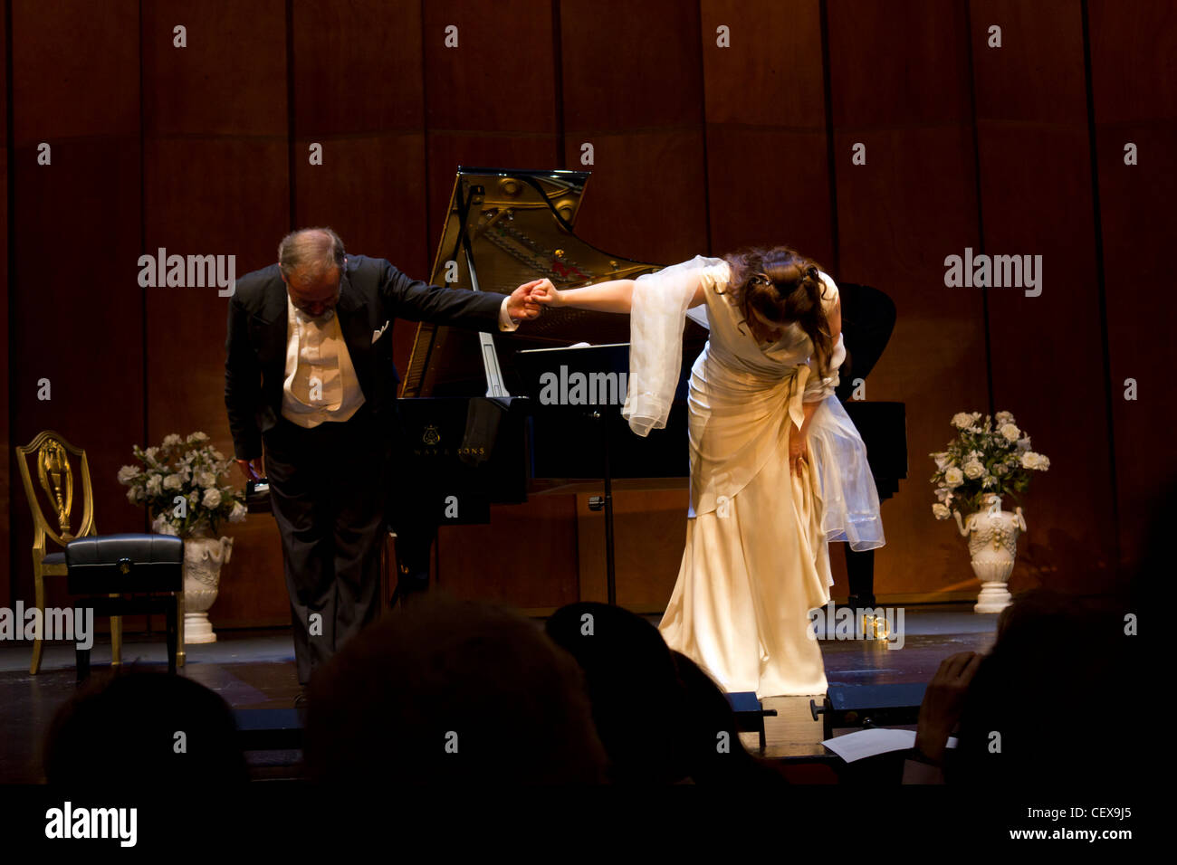 curtain call of opera singer Diana Damrau and pianist Helmut Deutsch, Deutsche Oper, Berlin, Germany Stock Photo