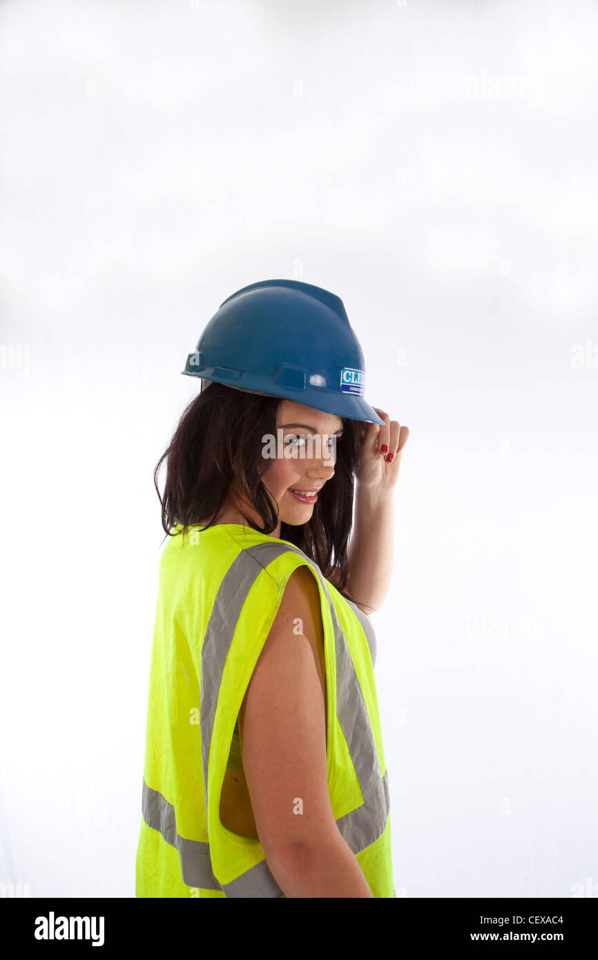 Girl in hard hat Stock Photo Alamy