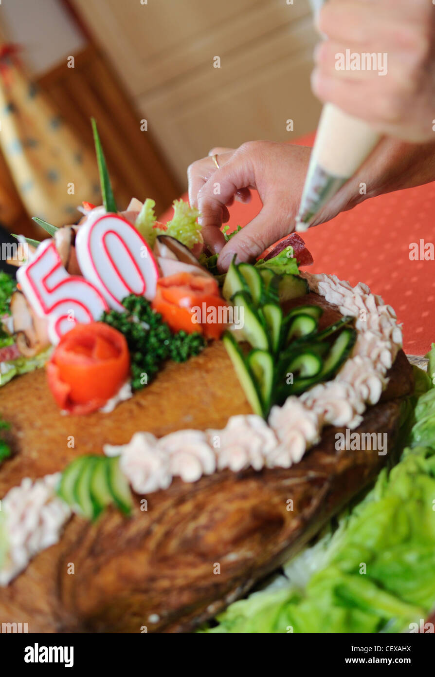 Preparing of present to jubilee – 50 years of life. Stock Photo