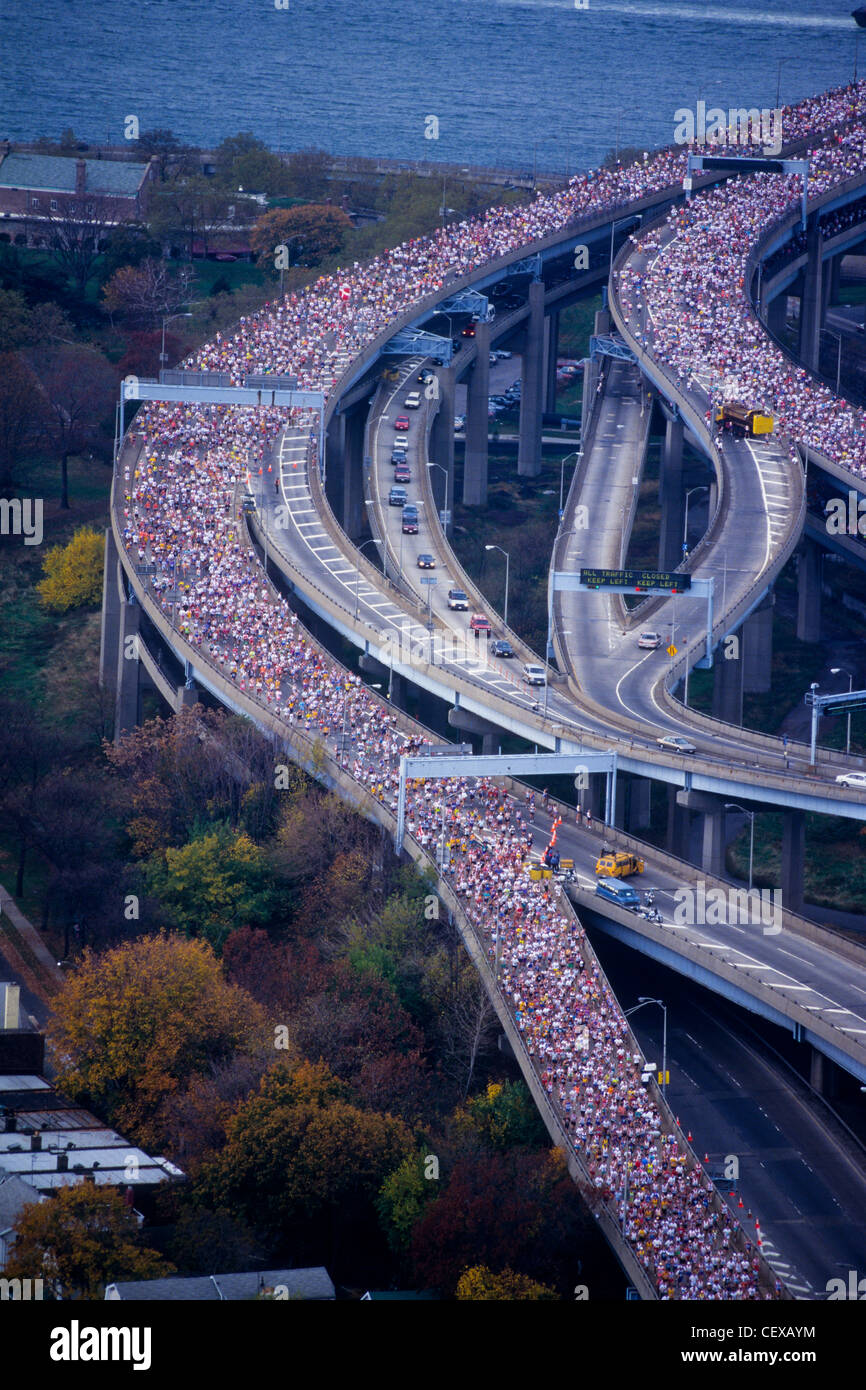 Aerial view of runners in the 1994 New York City Marathon Stock Photo ...