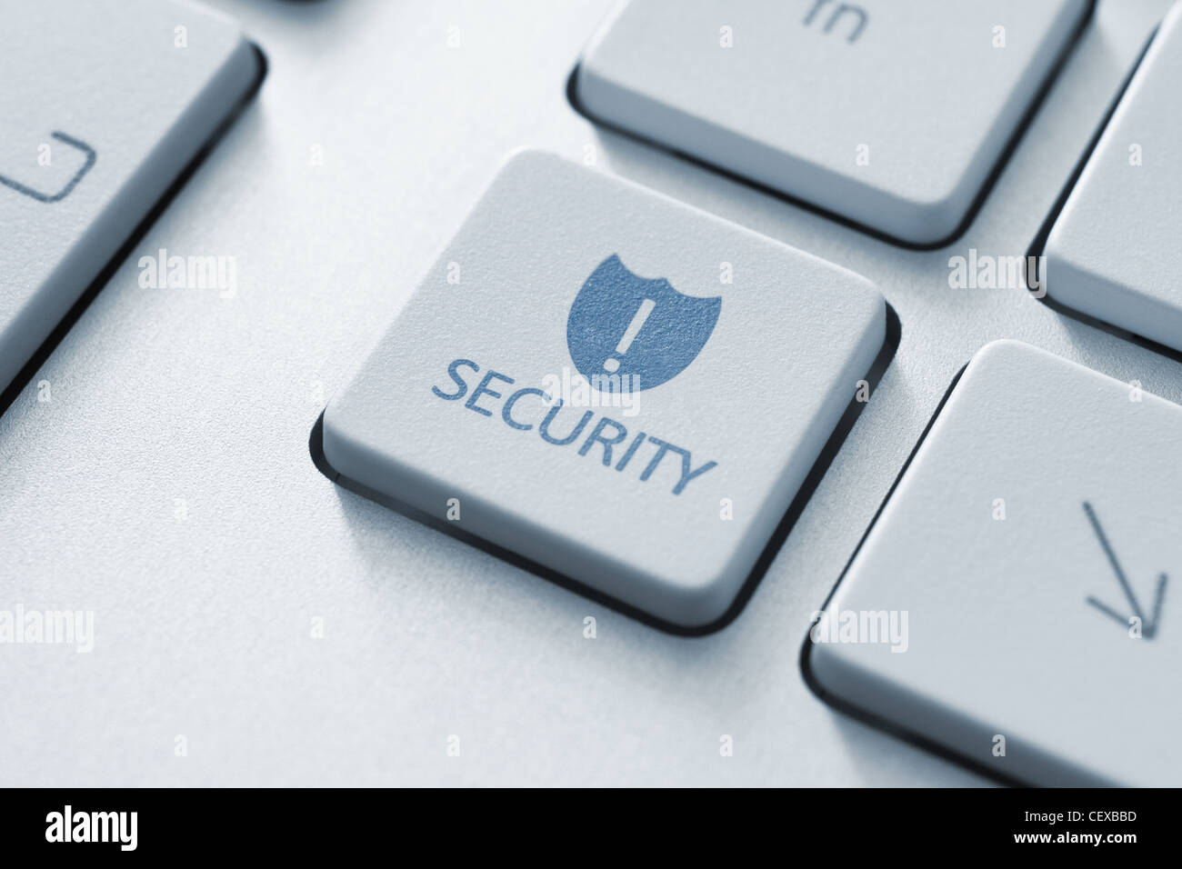 Security button on the keyboard. Toned Image. Stock Photo