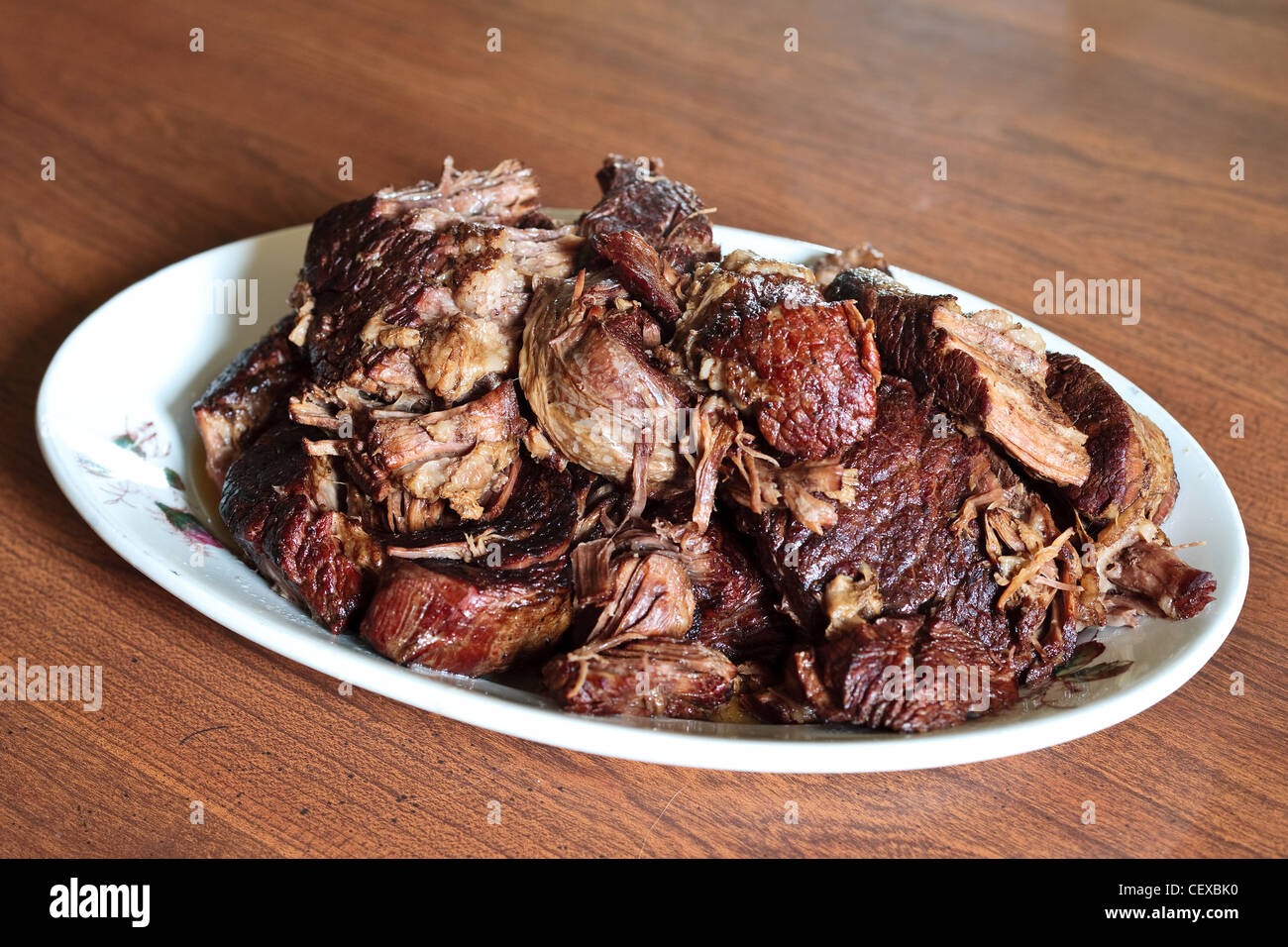 A plate of roast beef Stock Photo