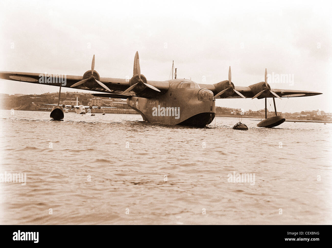 Short Sunderland Flying boat in Pembrokeshire during the early part of world war II Stock Photo