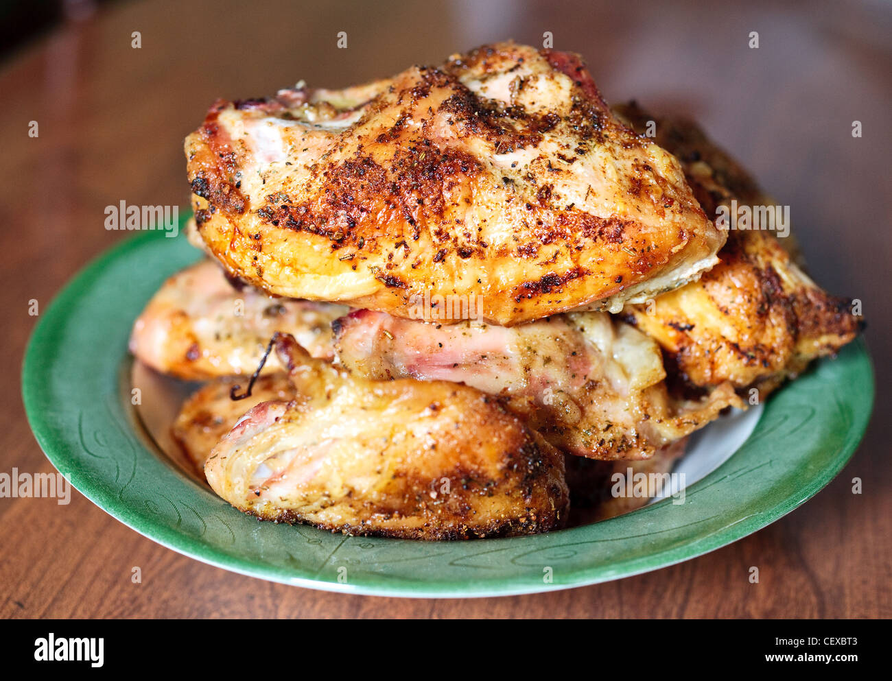 Roasted Chicken on a plate Stock Photo