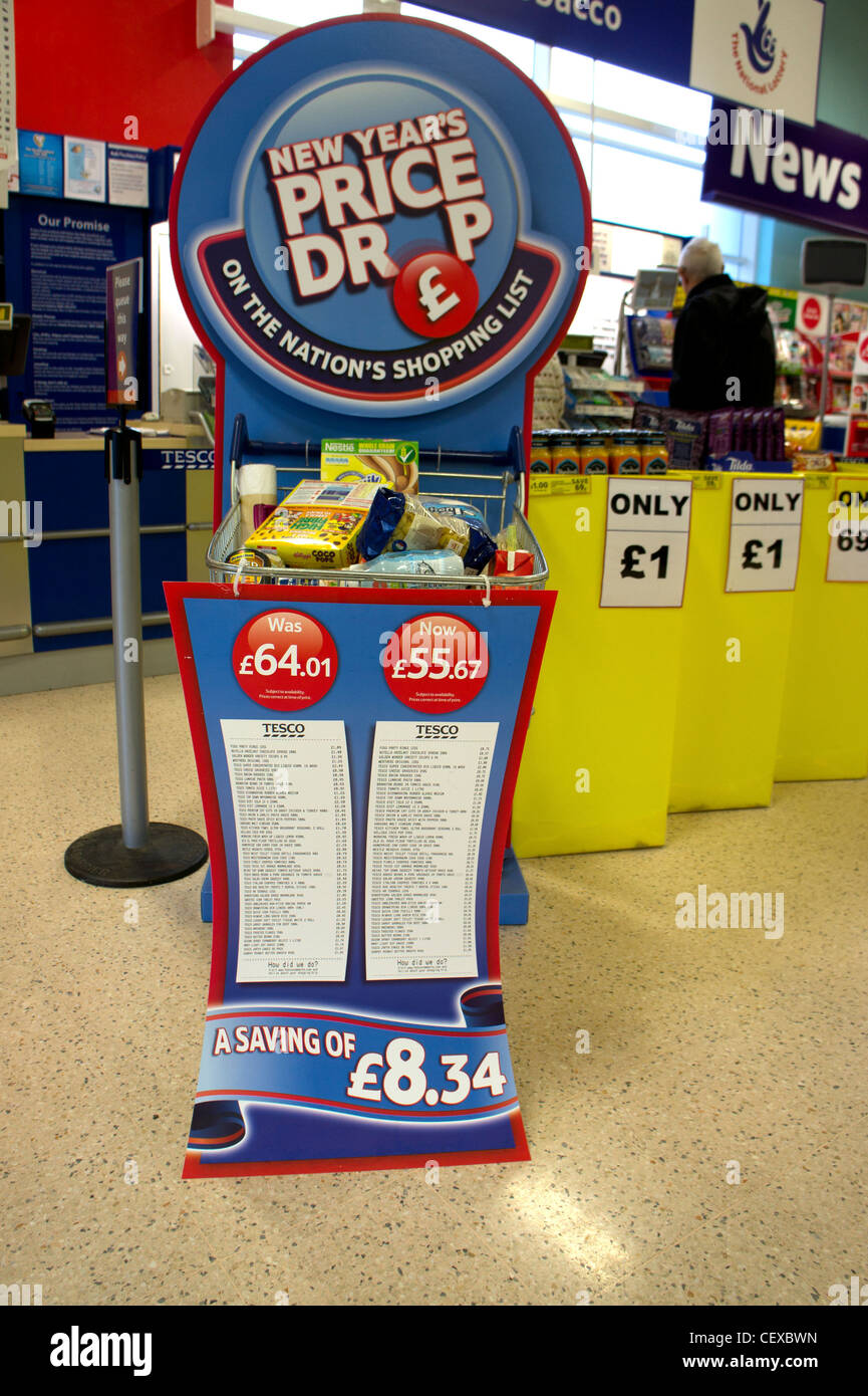 A Tesco " price drop " in store promotion stand Stock Photo Alamy