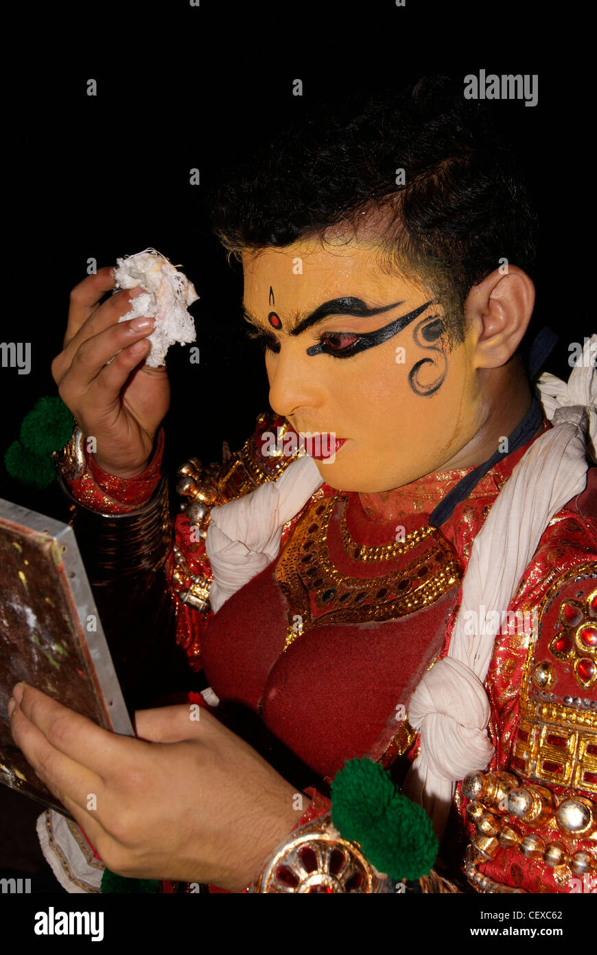 Kathakali dancer on Makeup room Stock Photo