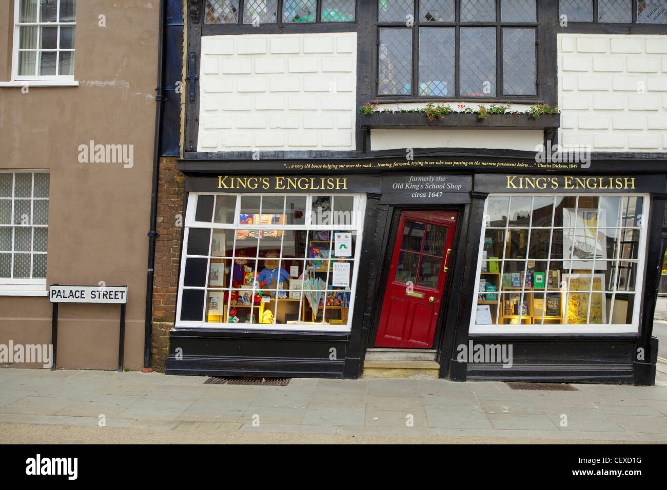 A view of the crooked door of a shop in Canterbury Stock Photo