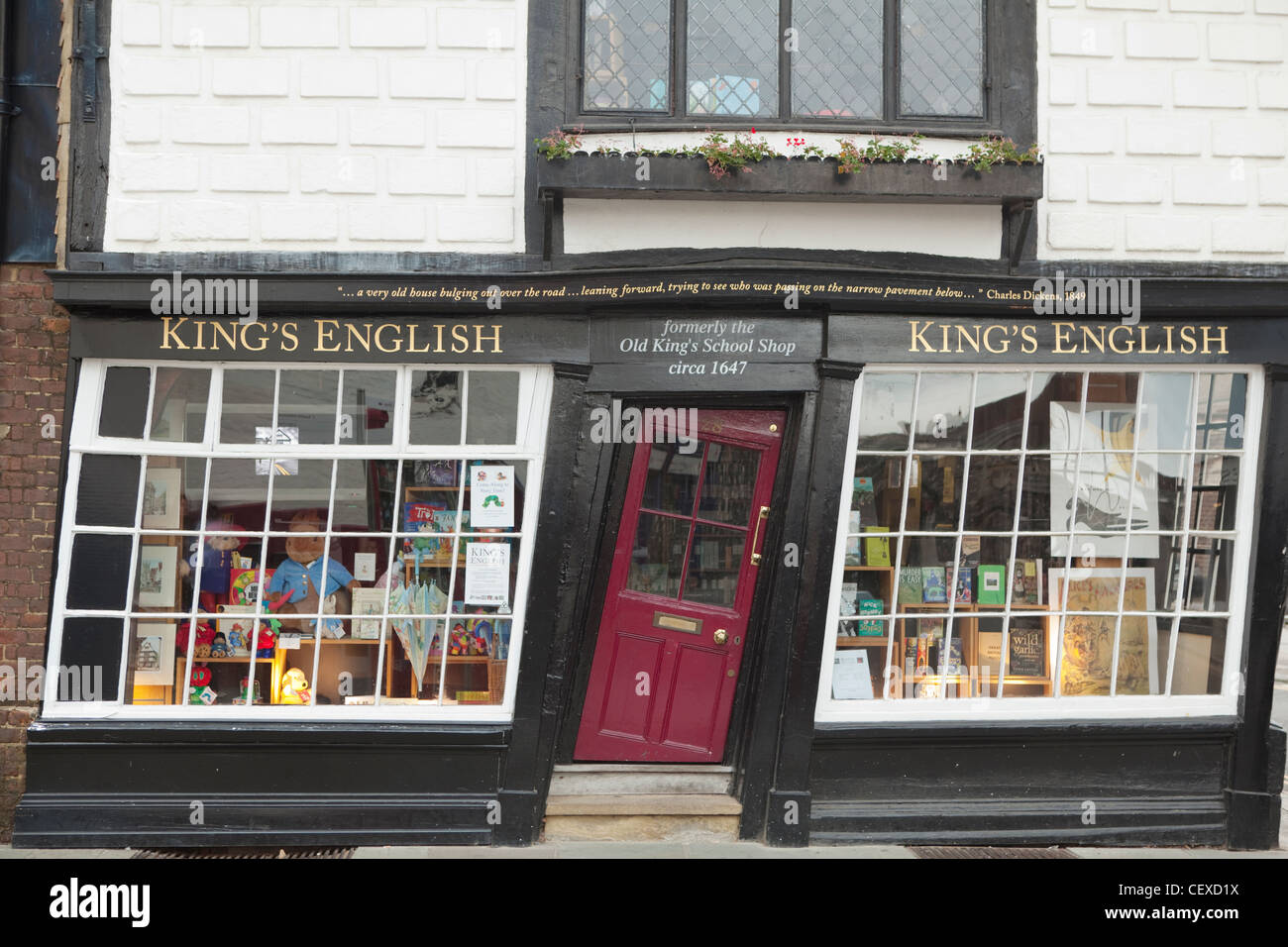 A view of the crooked door of a shop in Canterbury Stock Photo