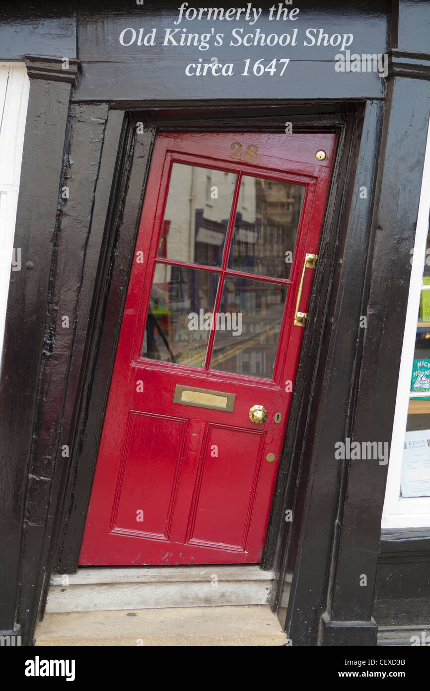 A view of the crooked door of a shop in Canterbury Stock Photo