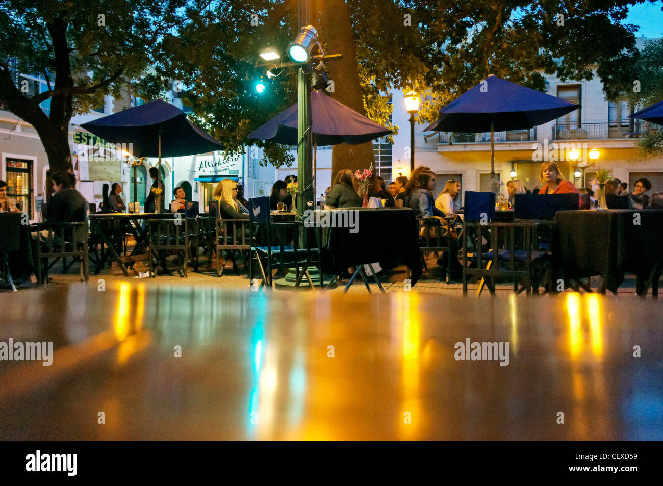 Bar Plaza Dorrego at night, San Telmo, Buenos Aires, Argentina Stock Photo