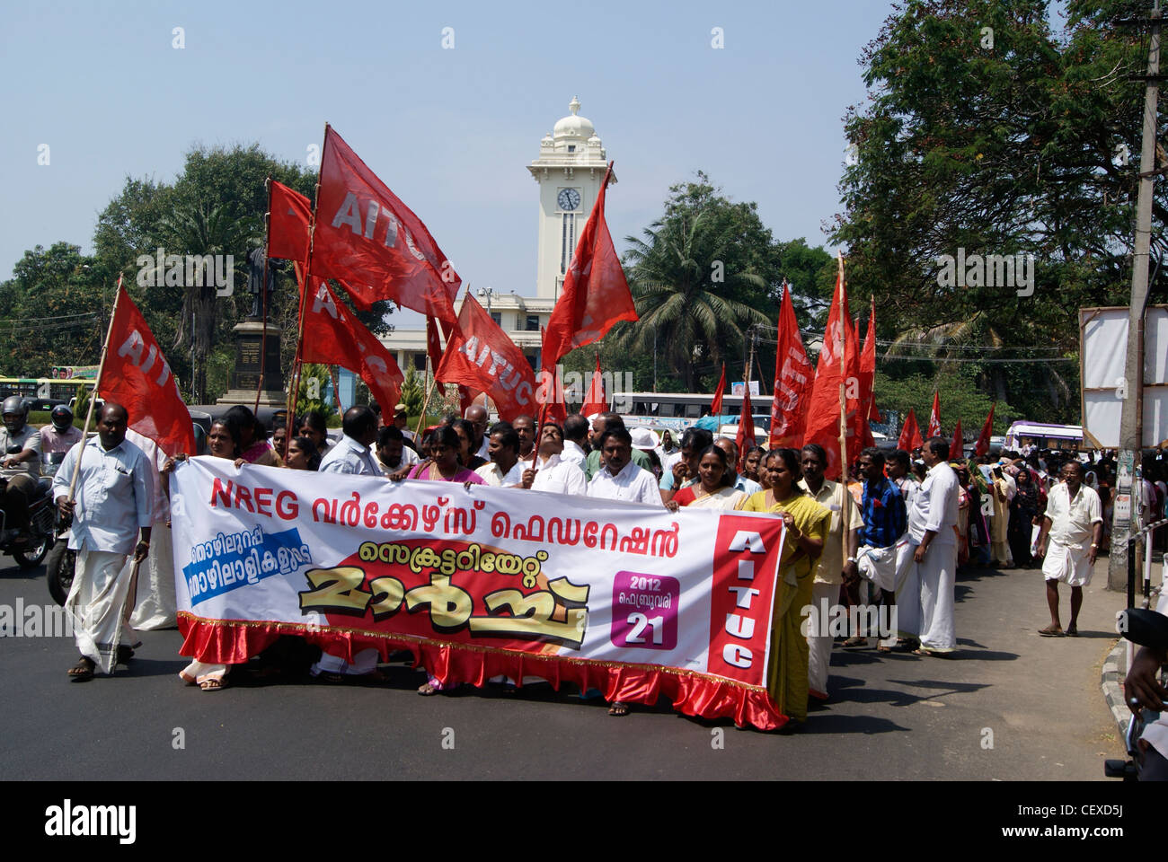Mass protest Conflict communist rally through the heart of capital city of Kerala ( Trivandrum city, India ) Stock Photo