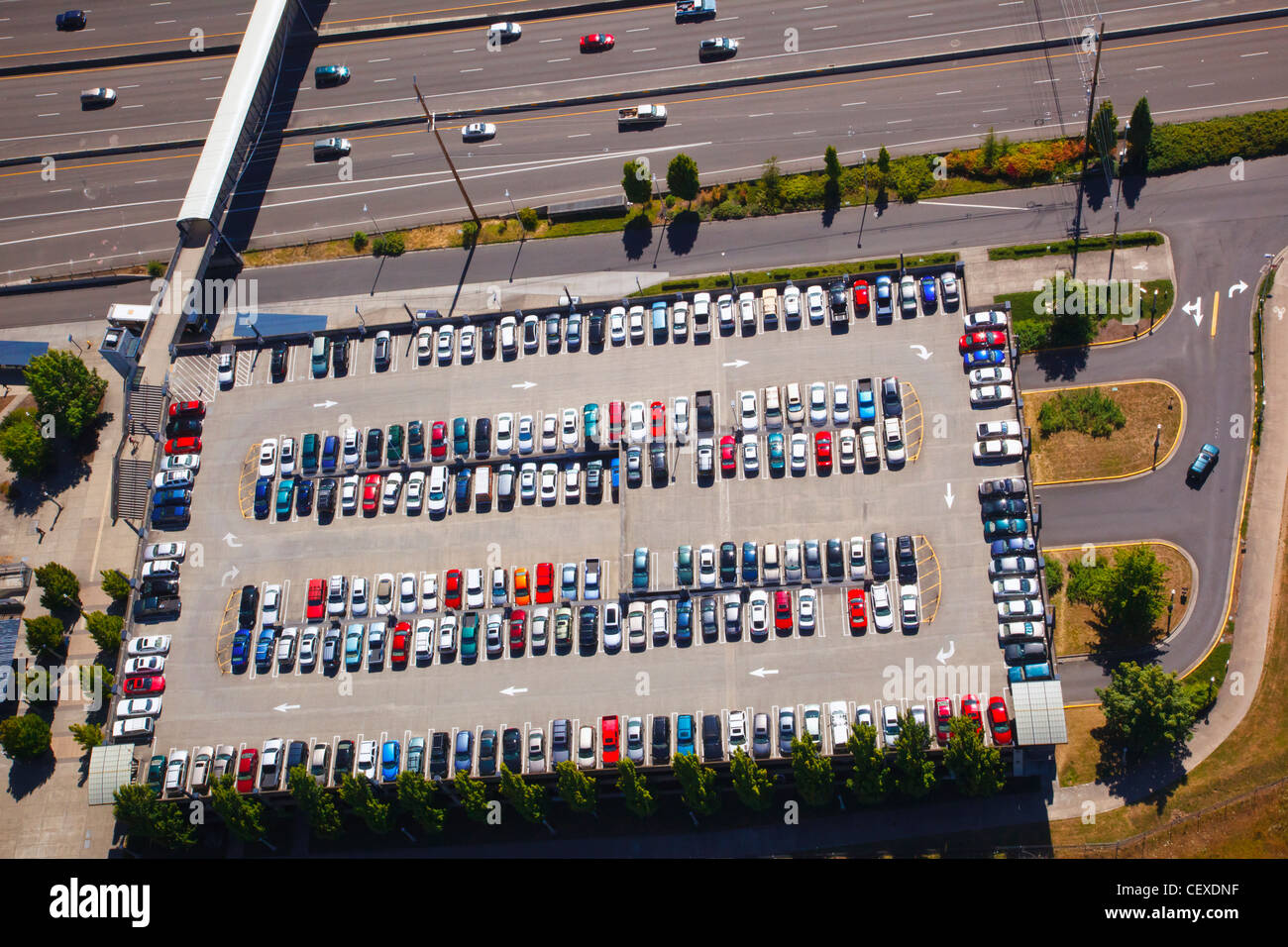 an aerial view of a parking lot; portland, oregon, united states of