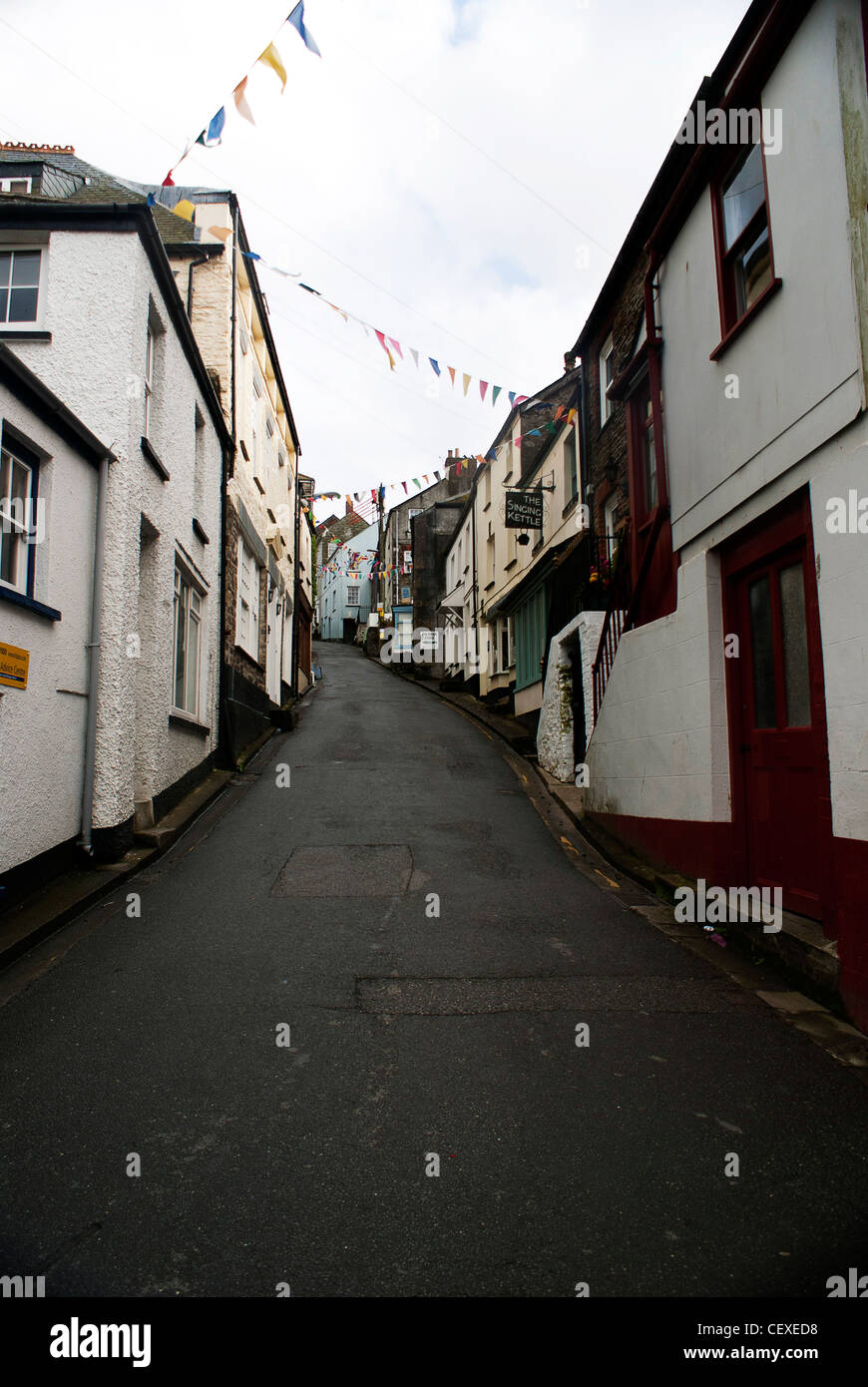 Looking up an old, steep Cornish hill! Stock Photo
