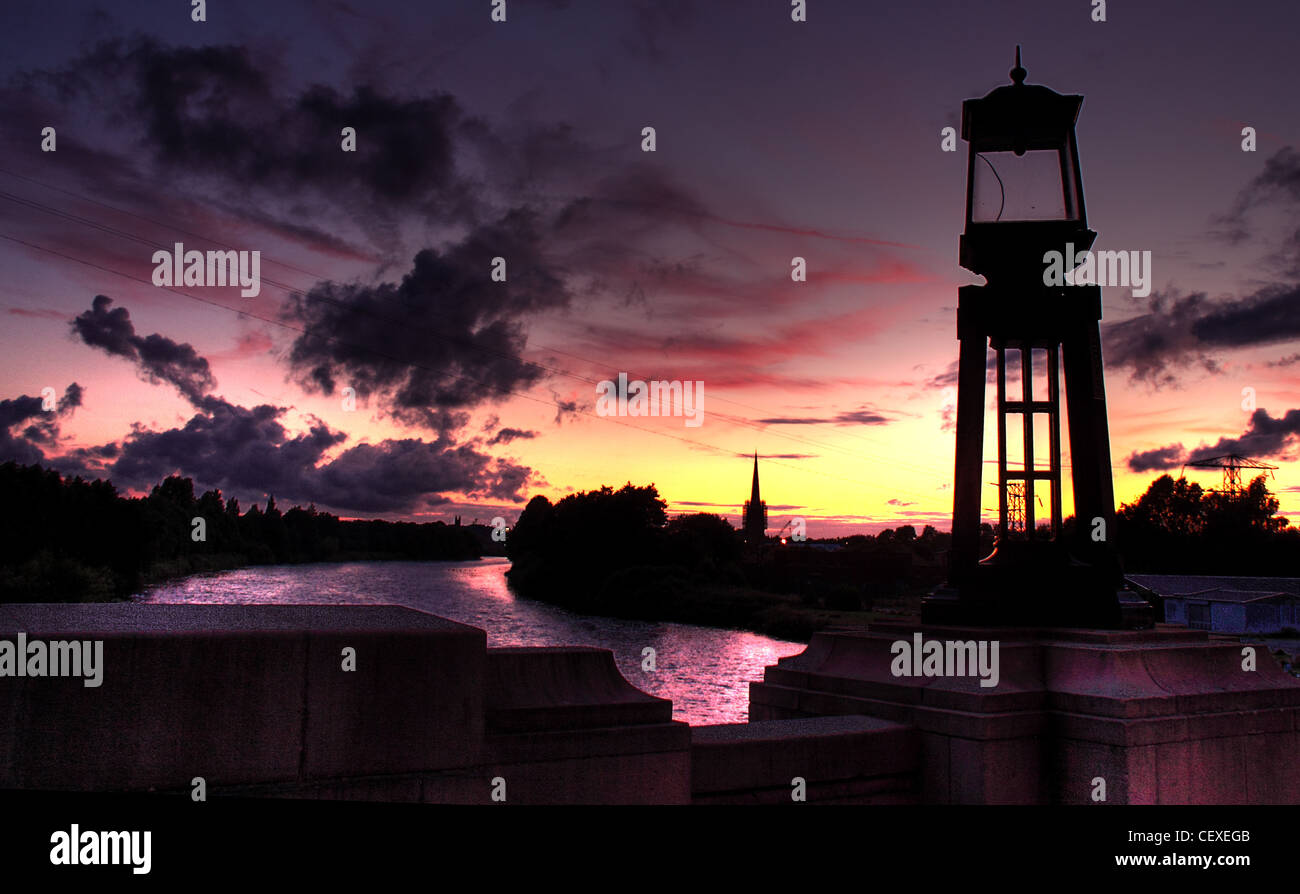 Dusk at the Latchford mersey bridge, Warrington Cheshire England UK