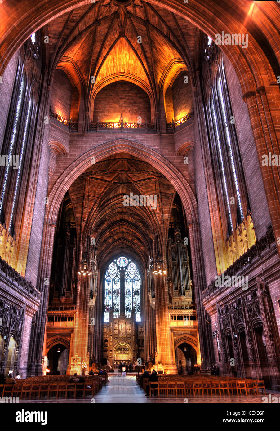 Liverpool Anglican Cathedral interior looking west, St James Mt, St James Rd, Liverpool, Merseyside, England, UK, L1 7AZ Stock Photo