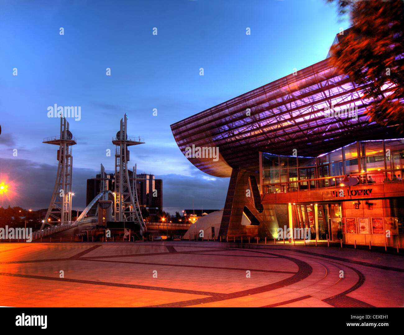 Lowry Centre Salford Quays Theatre at dusk Stock Photo