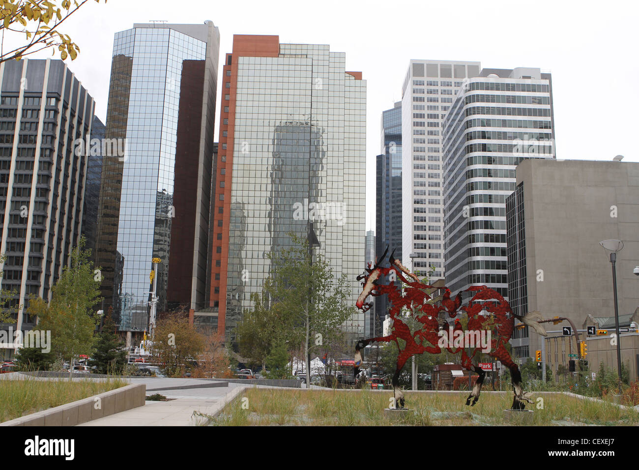Sculpture of horses in downtown Calgary, Alberta, Canada Stock Photo