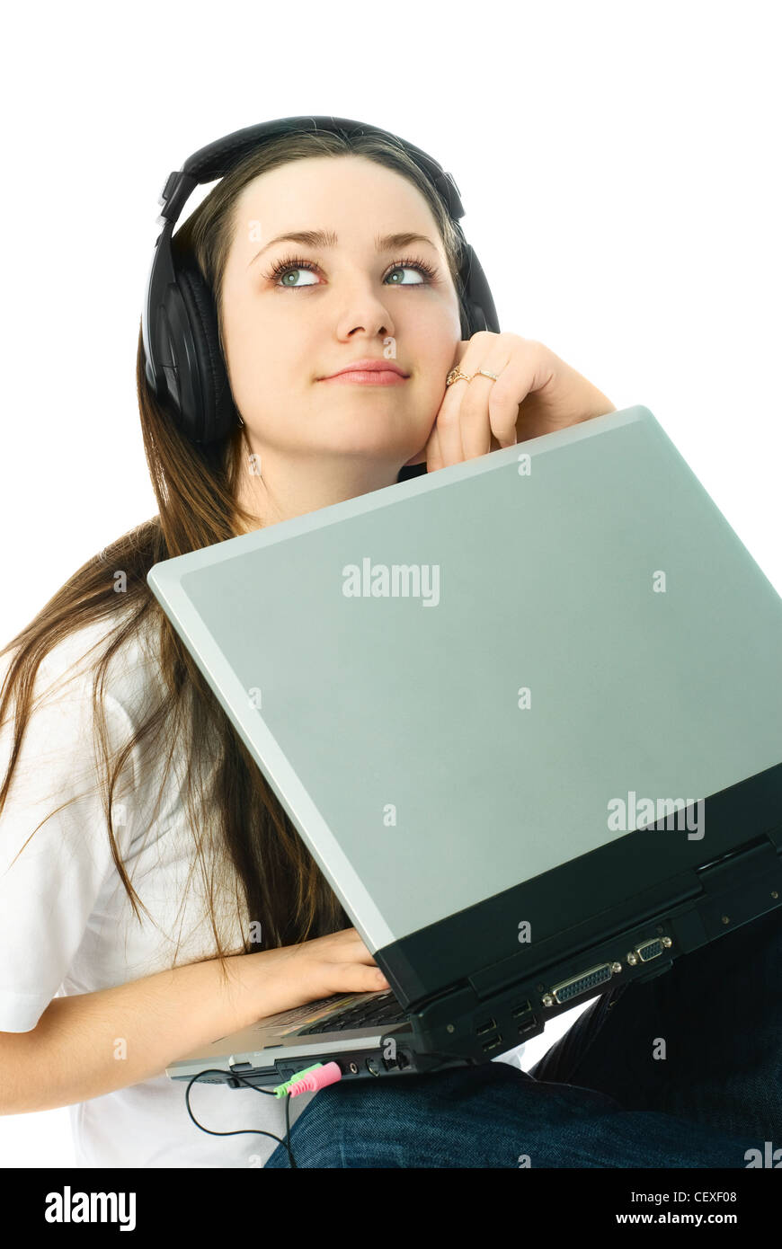 happy young woman with the laptop Stock Photo - Alamy