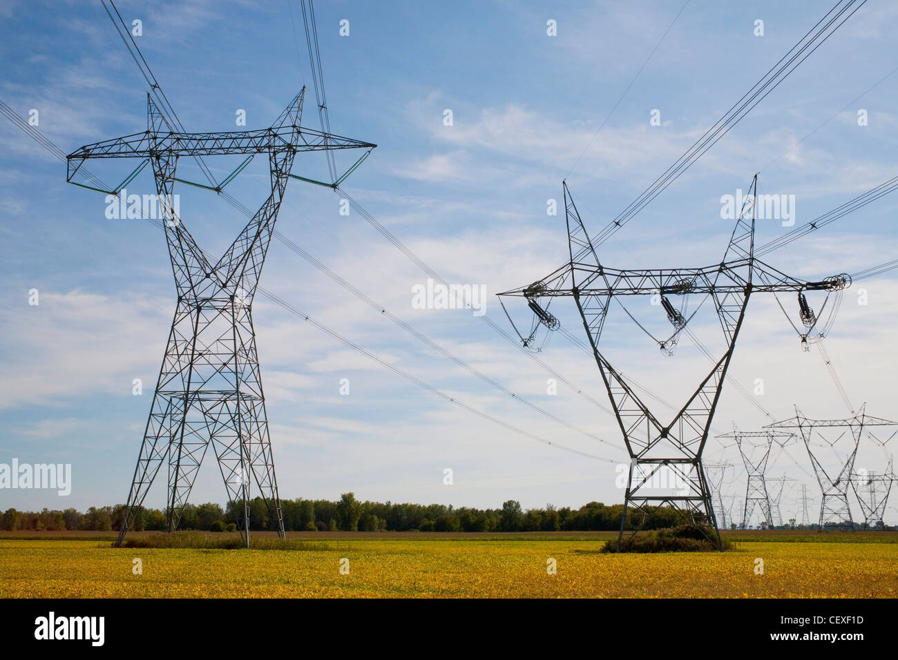 Power Transmission Towers And Lines; Boucherville, Quebec, Canada Stock ...