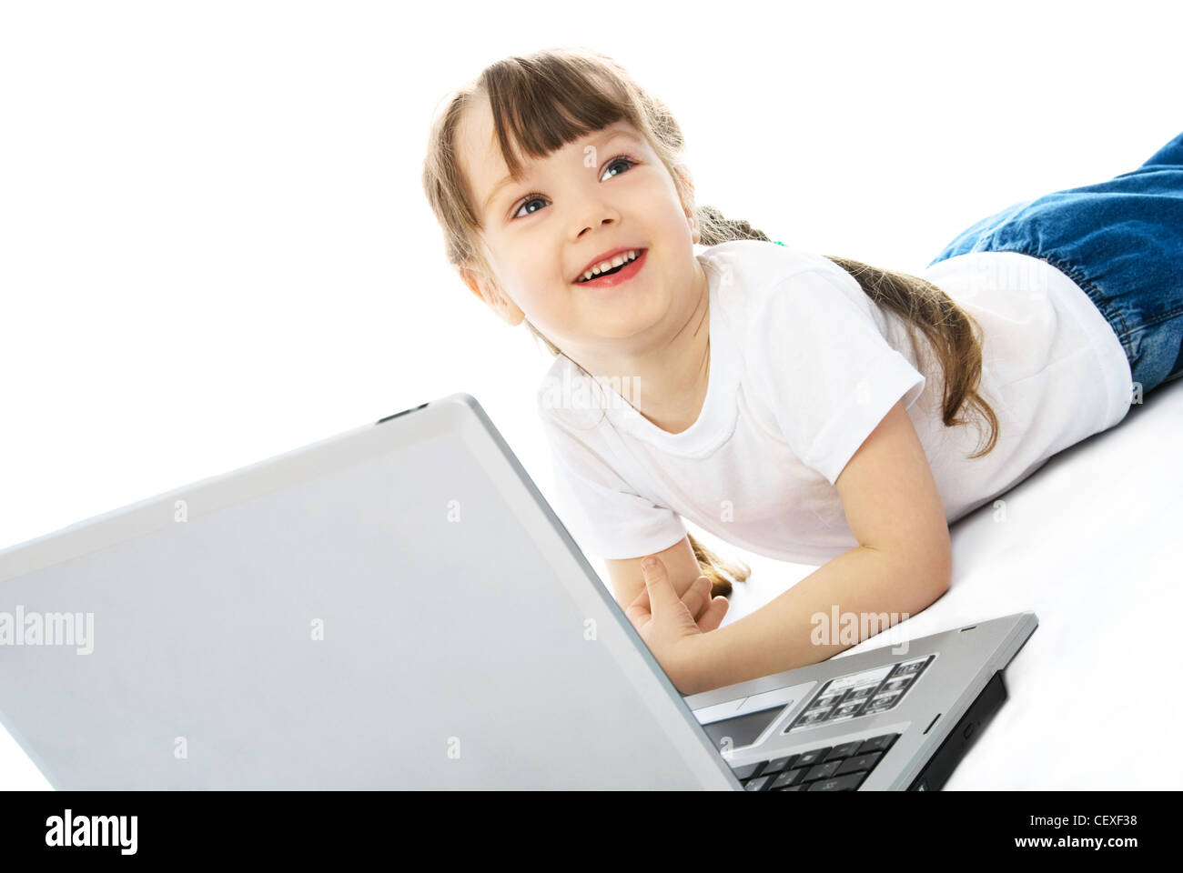 happy child with laptop Stock Photo - Alamy