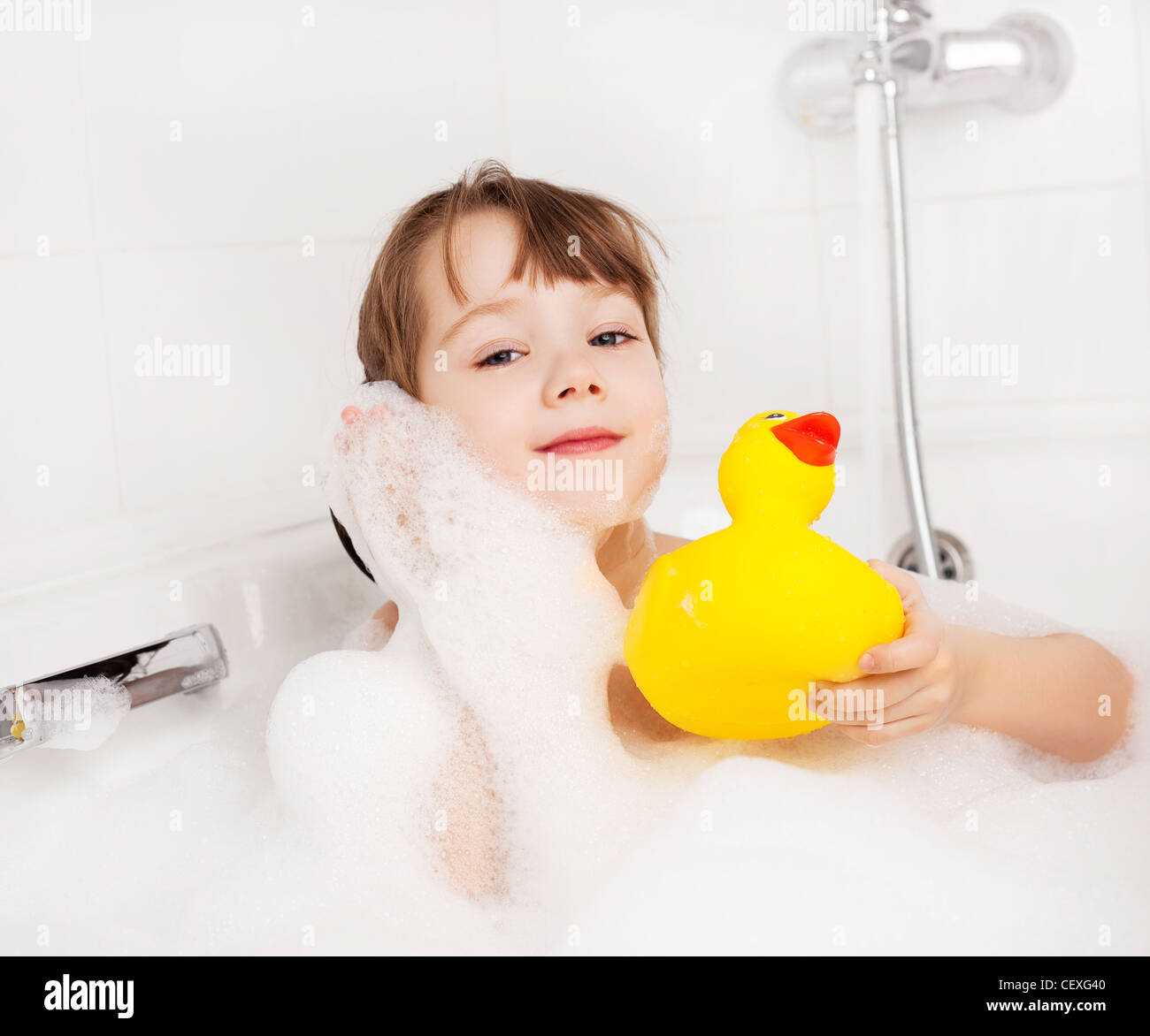 happy child taking a bath Stock Photo Alamy