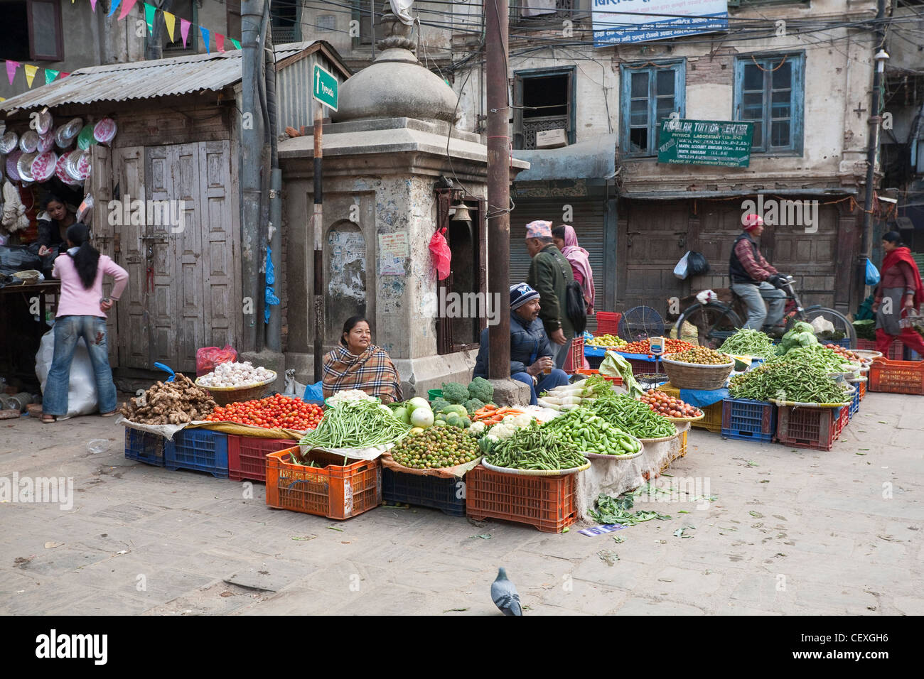 Street vendors selling produce near Durbar Square - Kathmandu, Bagmati