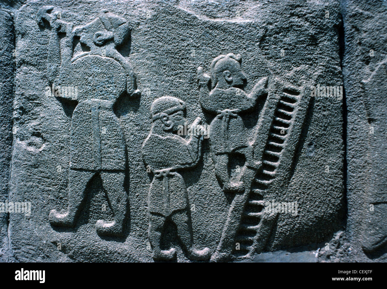 Hittite Bas-Relief or Stone Carving Showing Acrobats, from Hittite Settlement of Alaca Höyük or Alacahöyük, Alaca, Turkey Stock Photo