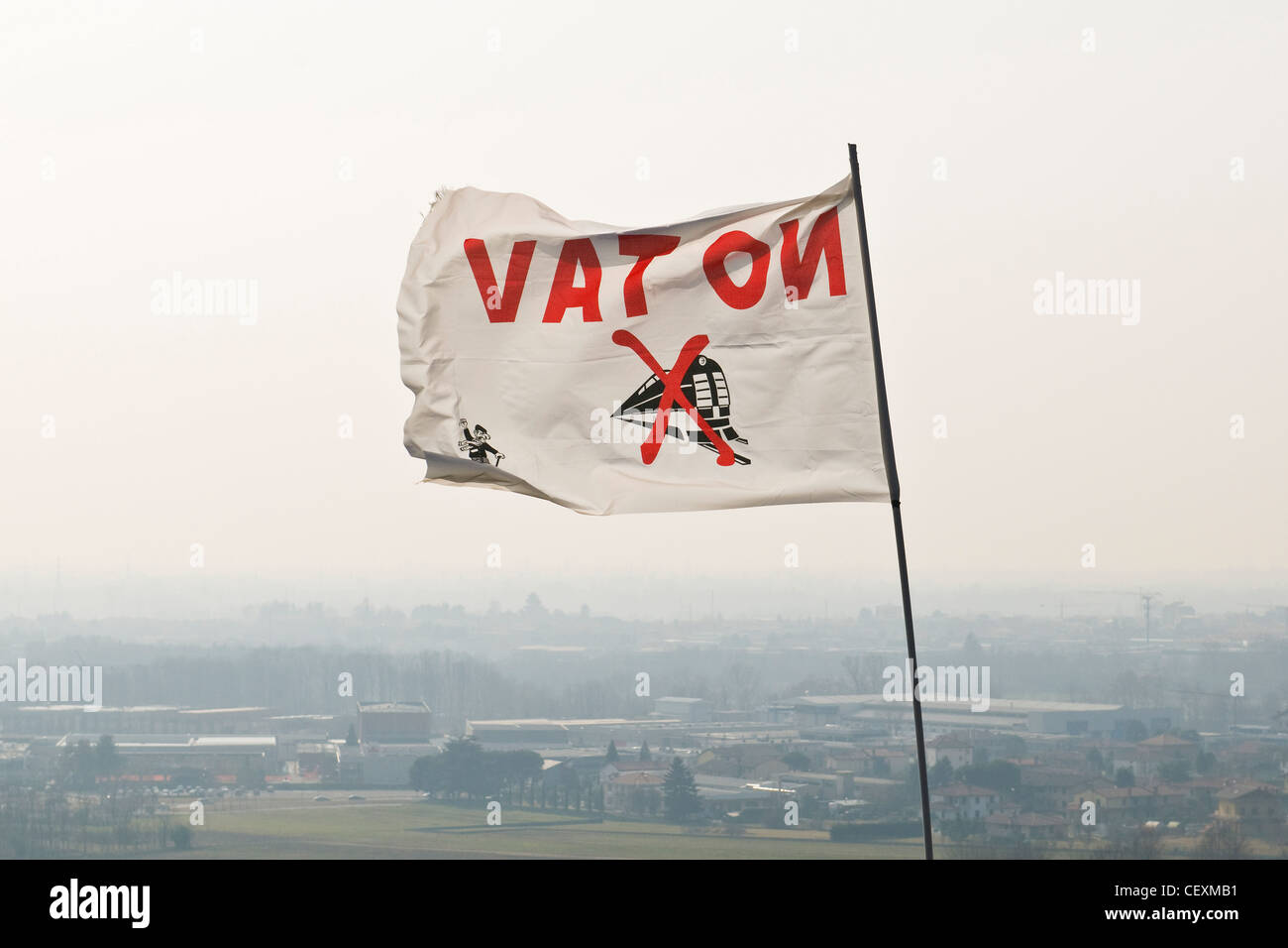 No tav flag, Sotto il Monte, Lombardy, Italy Stock Photo