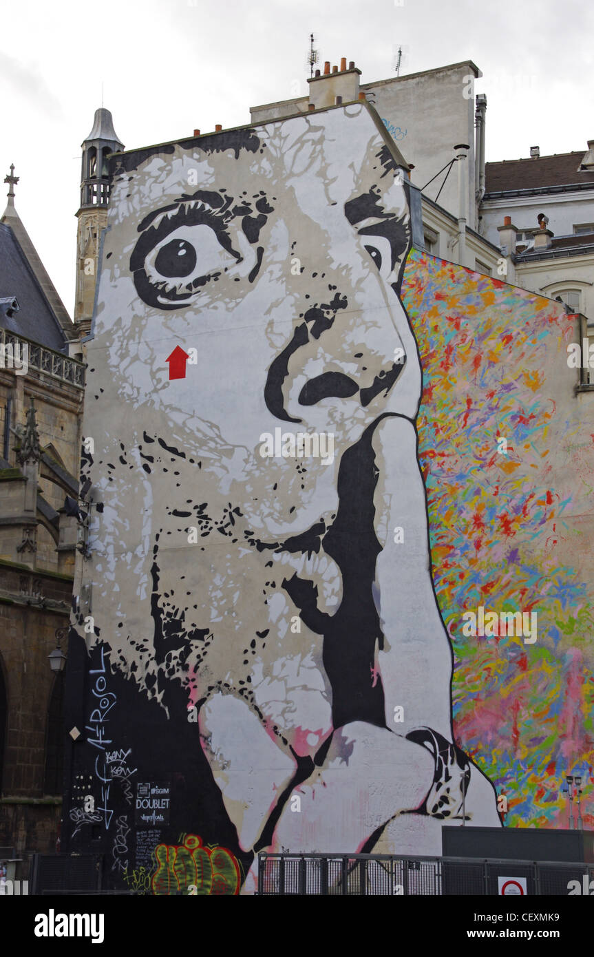 Art on wall in Paris France Stock Photo Alamy