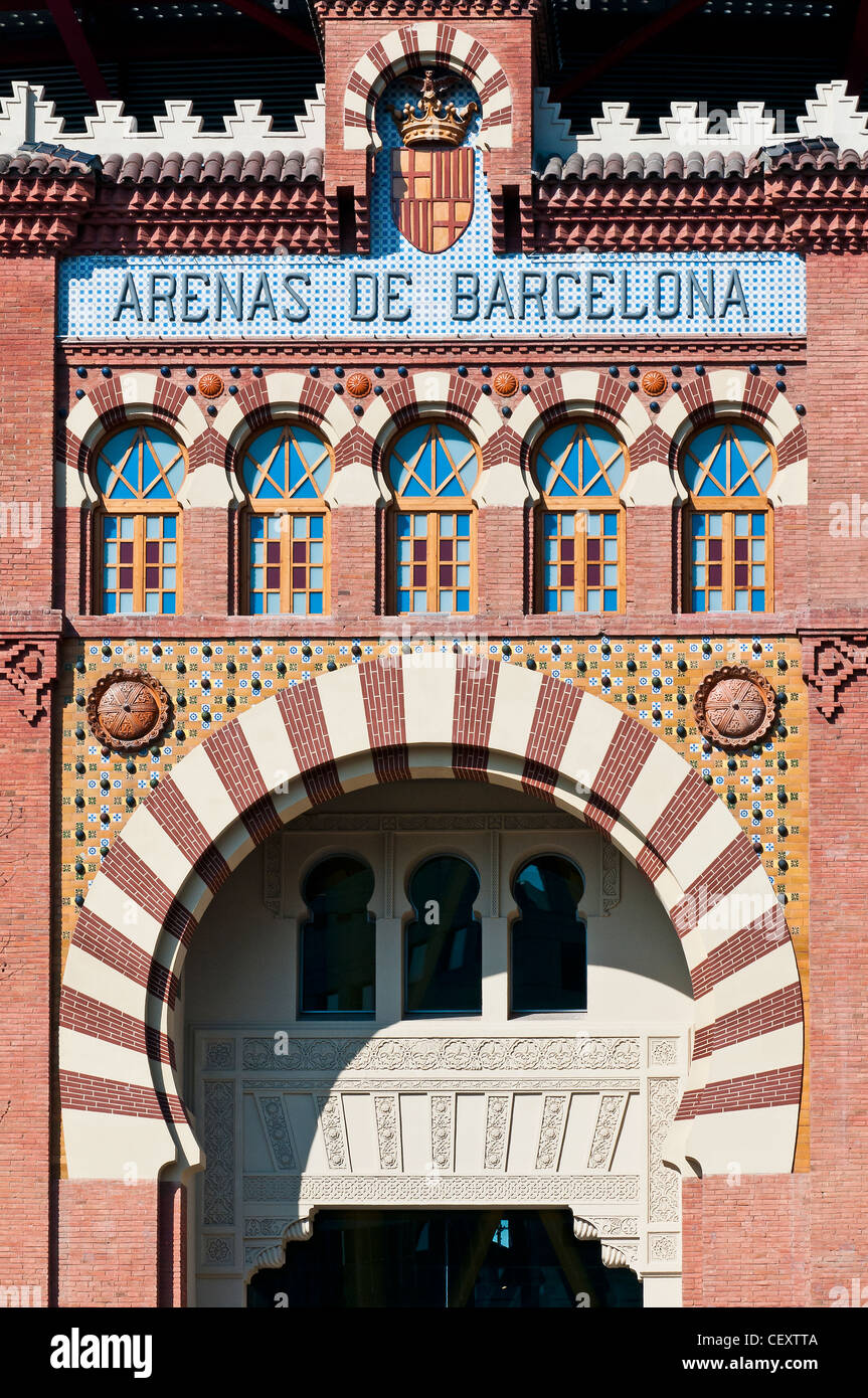 Moorish style detail in Las Arenas shopping centre, former bullfighting ring, Plaza de Espanya, Barcelona, Catalonia, Spain Stock Photo
