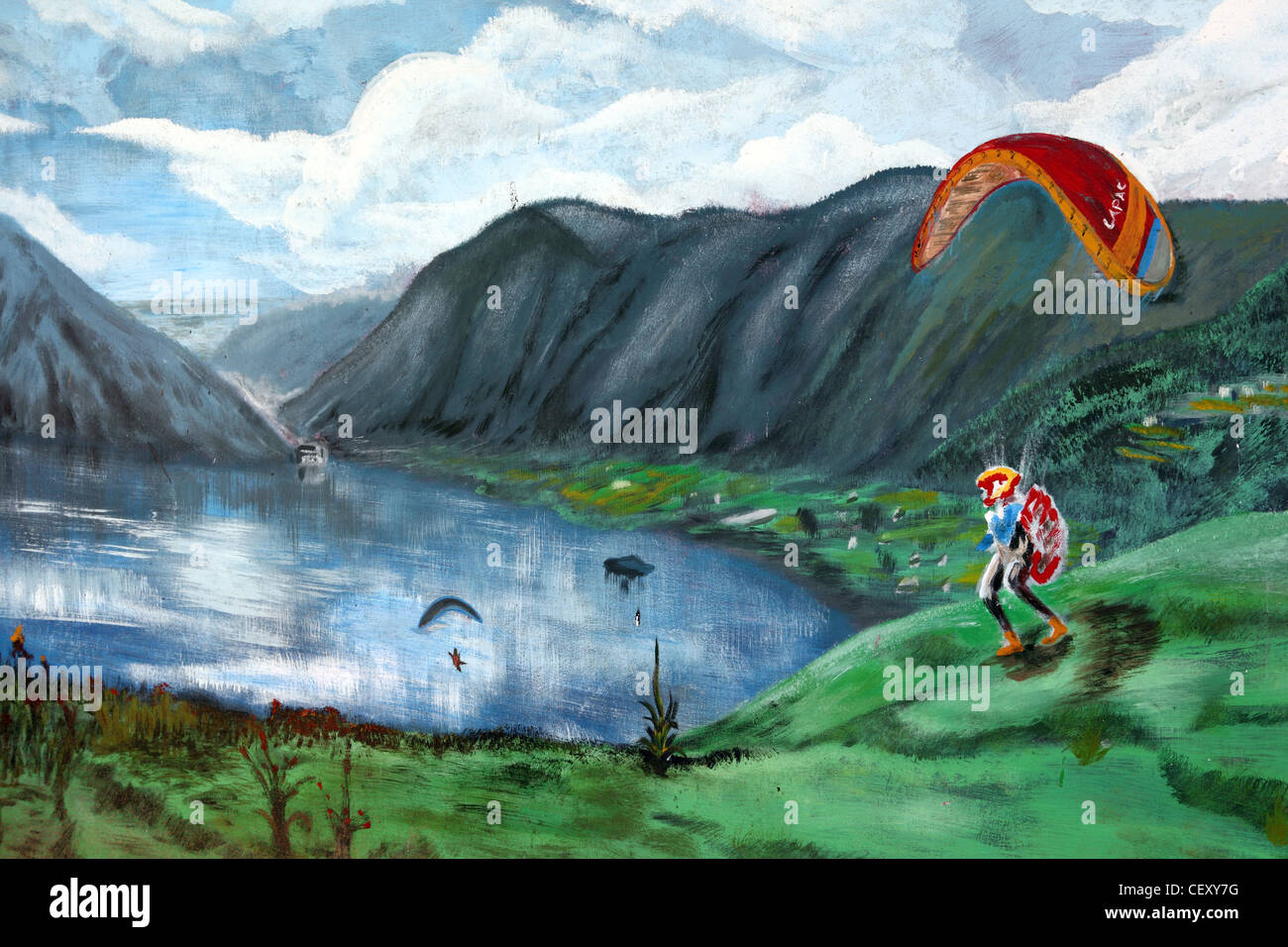 Mural at Lawang Top of paragliding. Lake Maninjau, Bukittinggi, West Sumatra, Indonesia, Southeast Asia, Asia Stock Photo