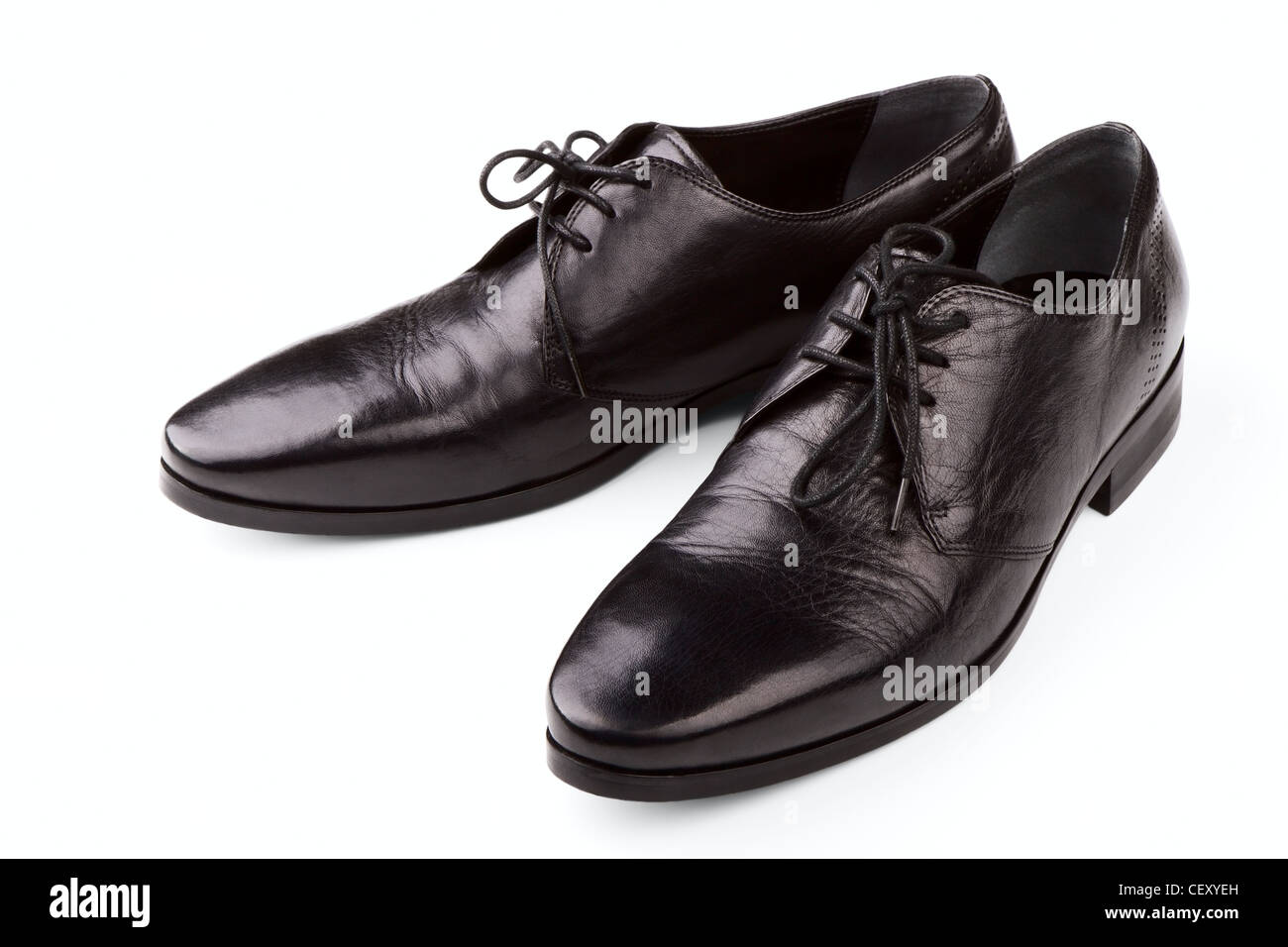 Black LEATHER MAN'S SHOES on a white background Stock Photo - Alamy