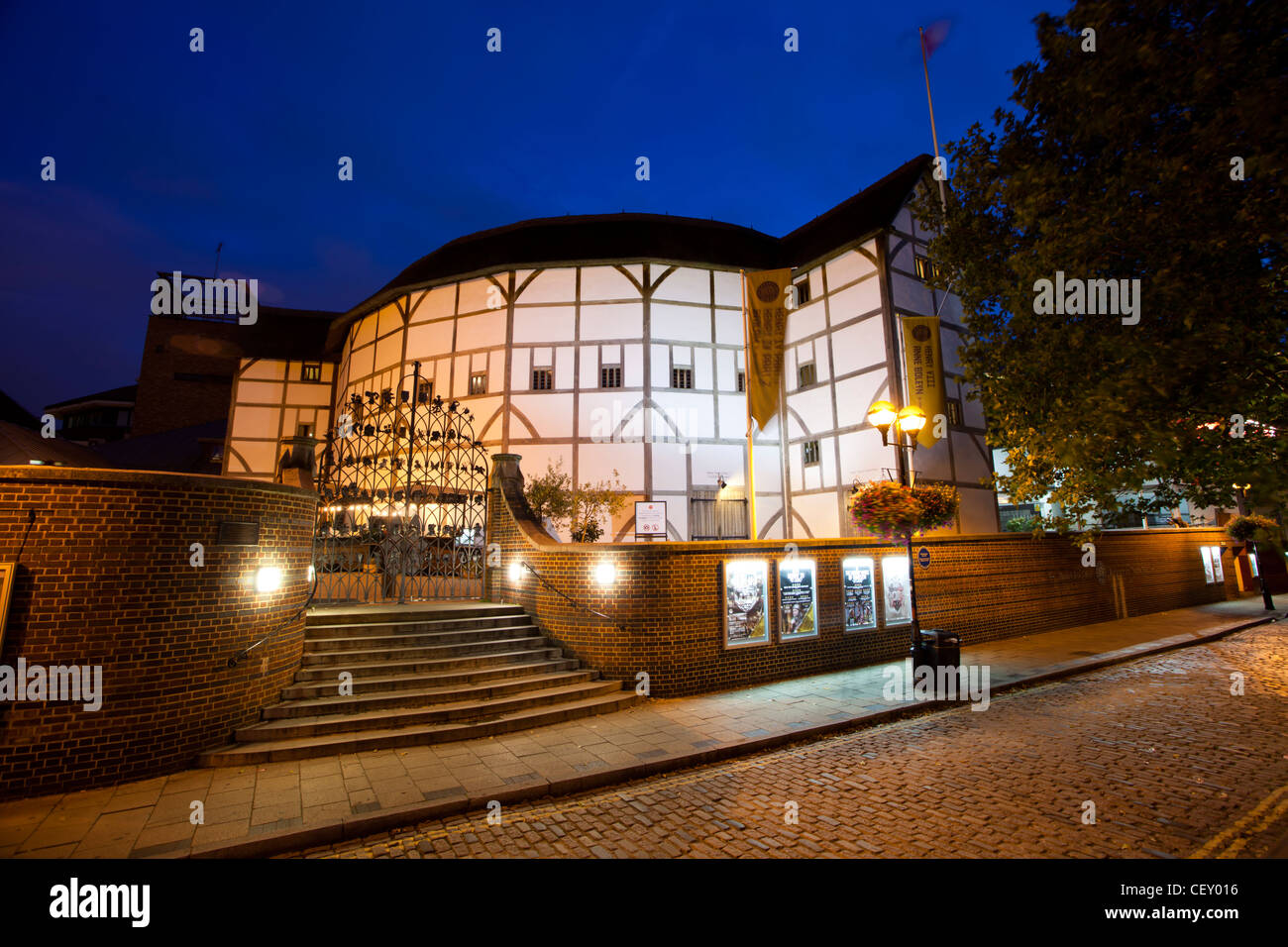 A view of Shakespeare's Globe Theatre on the banks of the river Thames Stock Photo