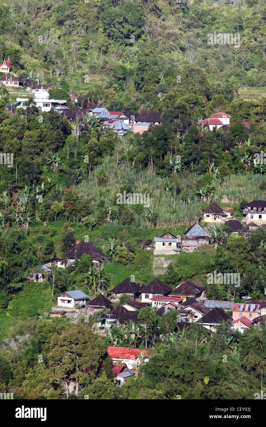 Village on mountainside at Sungai Landia. Stock Photo