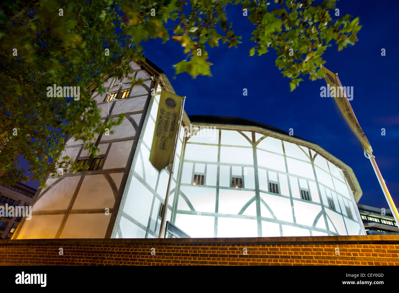 A view of Shakespeare's Globe Theatre on the banks of the river Thames Stock Photo