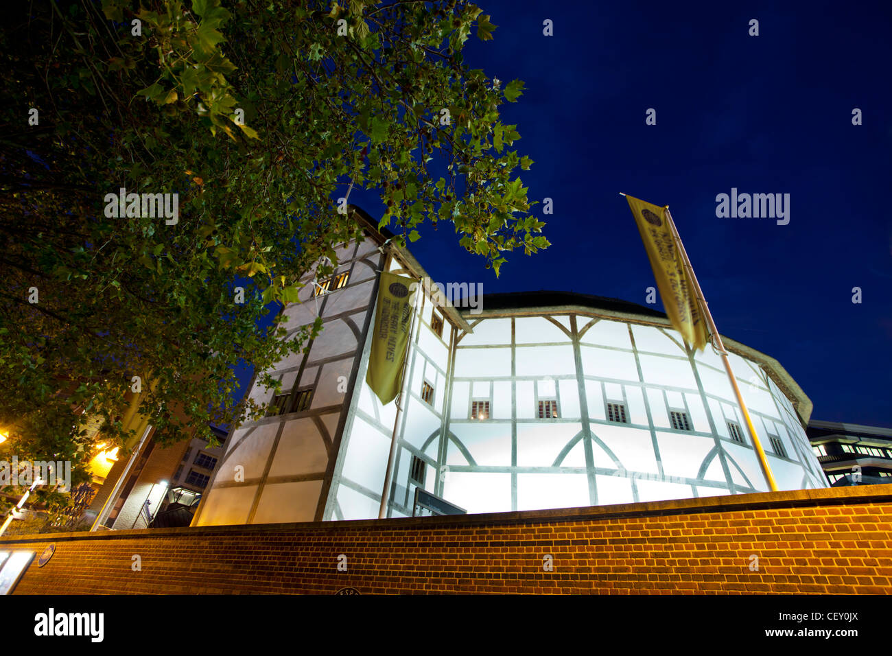 A view of Shakespeare's Globe Theatre on the banks of the river Thames Stock Photo