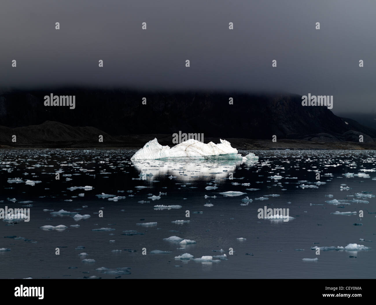 Polar sea with lone iceberg, Liefdefjorden, Svalbard, Norway Stock Photo