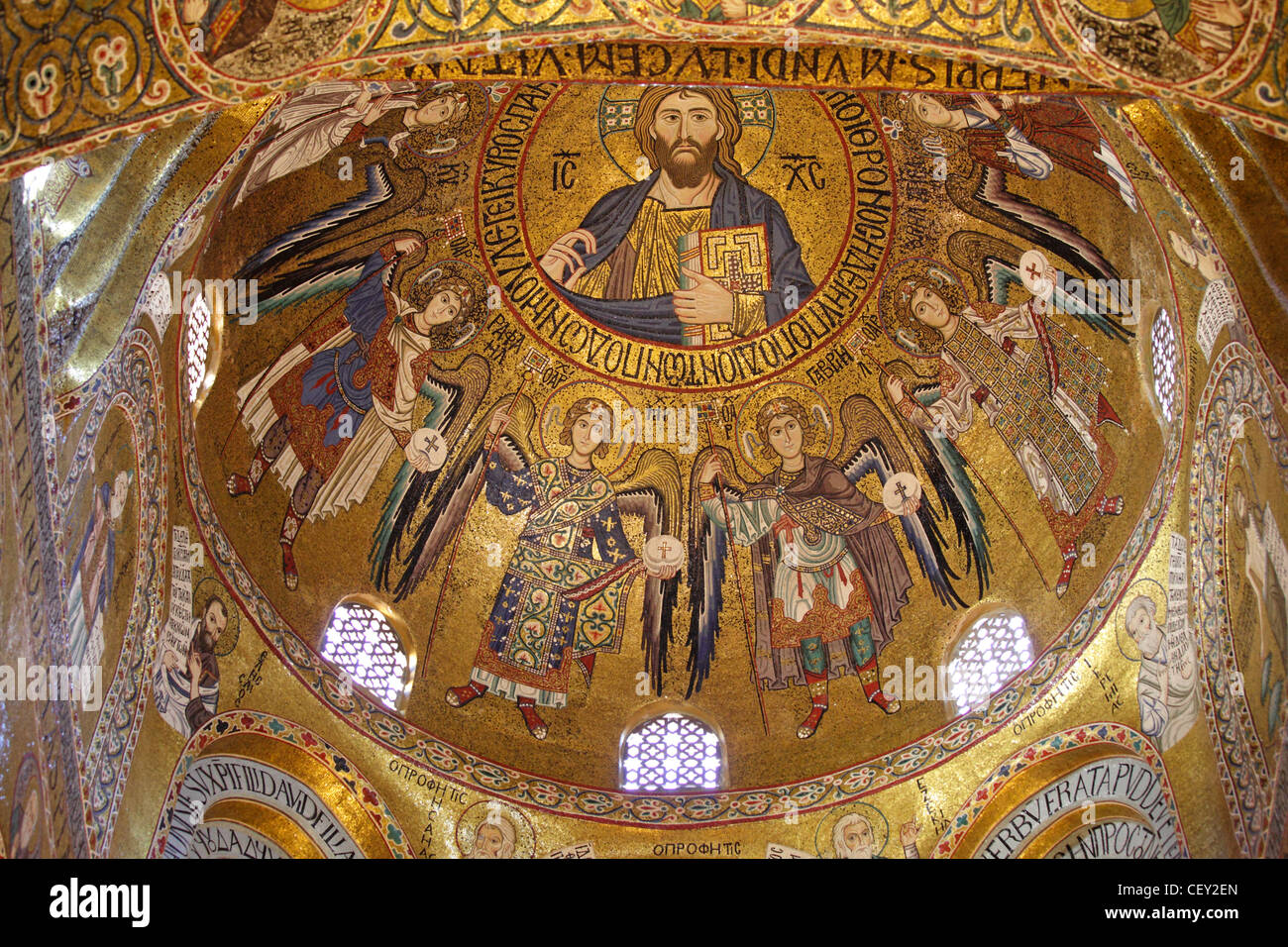 Byzantine mosaics in the Palatine Chapel in the Norman Kings Palace, Palermo, Sicily, Italy Stock Photo