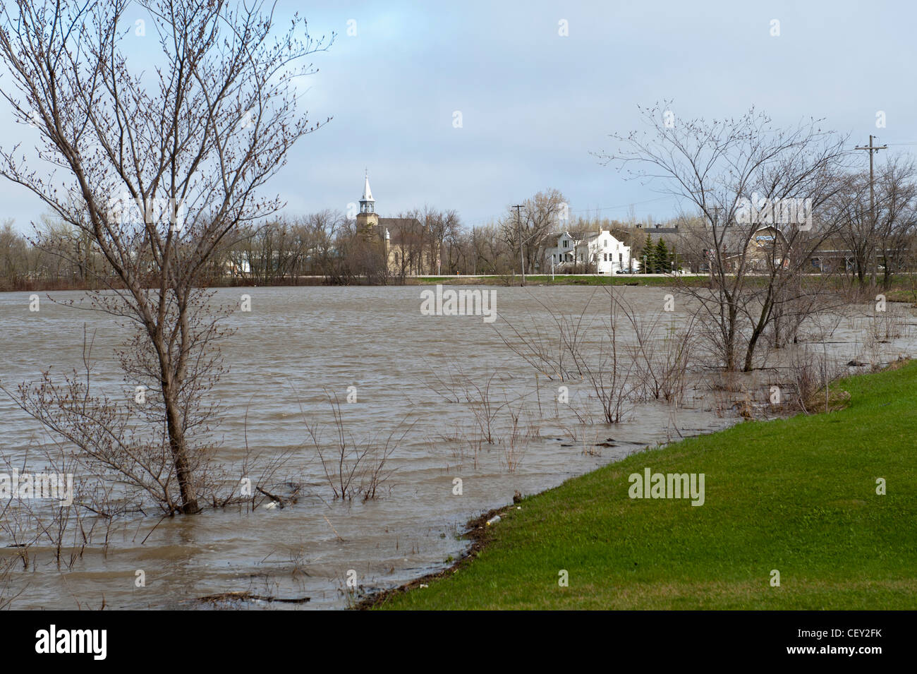 high water levels in assiniboine river after flooding; st. francois